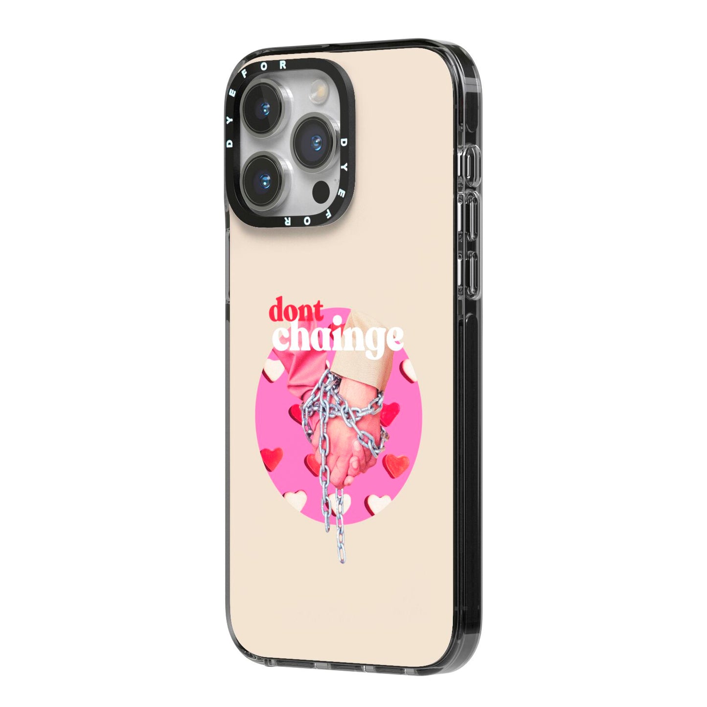 Retro Valentines Quote iPhone 14 Pro Max Black Impact Case Side Angle on Silver phone