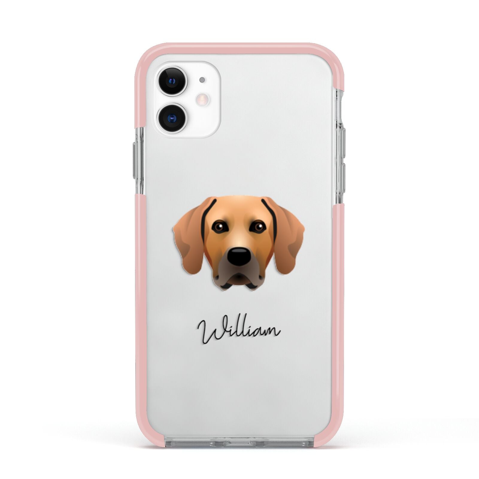 Rhodesian Ridgeback Personalised Apple iPhone 11 in White with Pink Impact Case