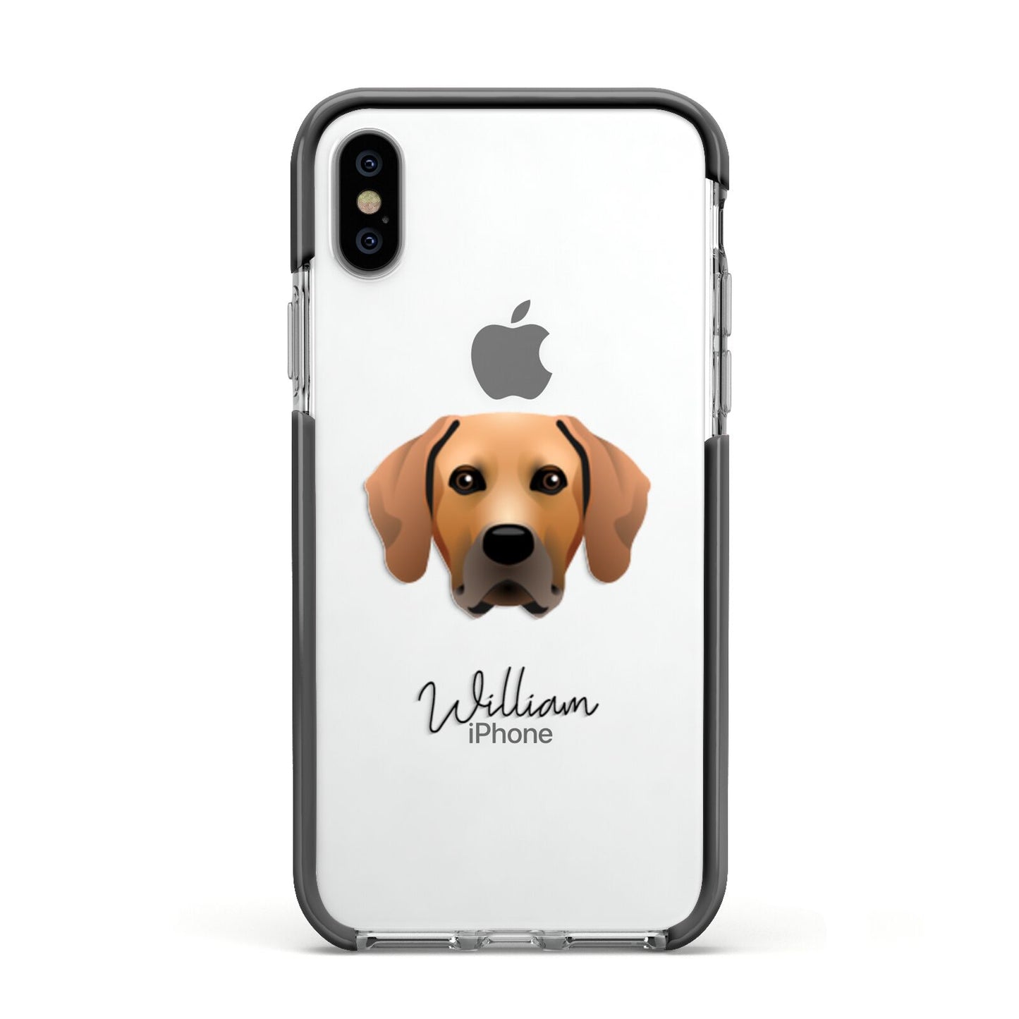 Rhodesian Ridgeback Personalised Apple iPhone Xs Impact Case Black Edge on Silver Phone
