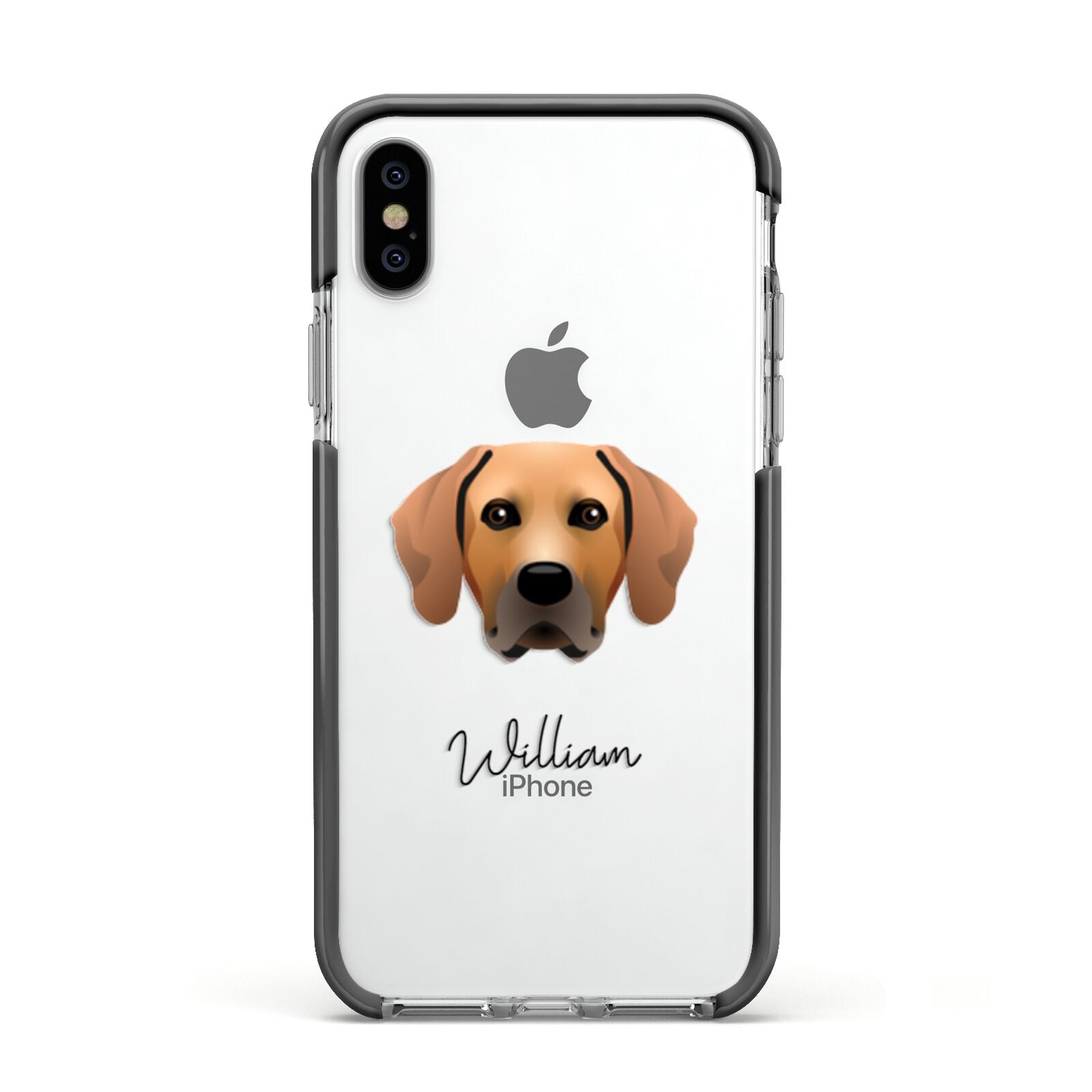 Rhodesian Ridgeback Personalised Apple iPhone Xs Impact Case Black Edge on Silver Phone