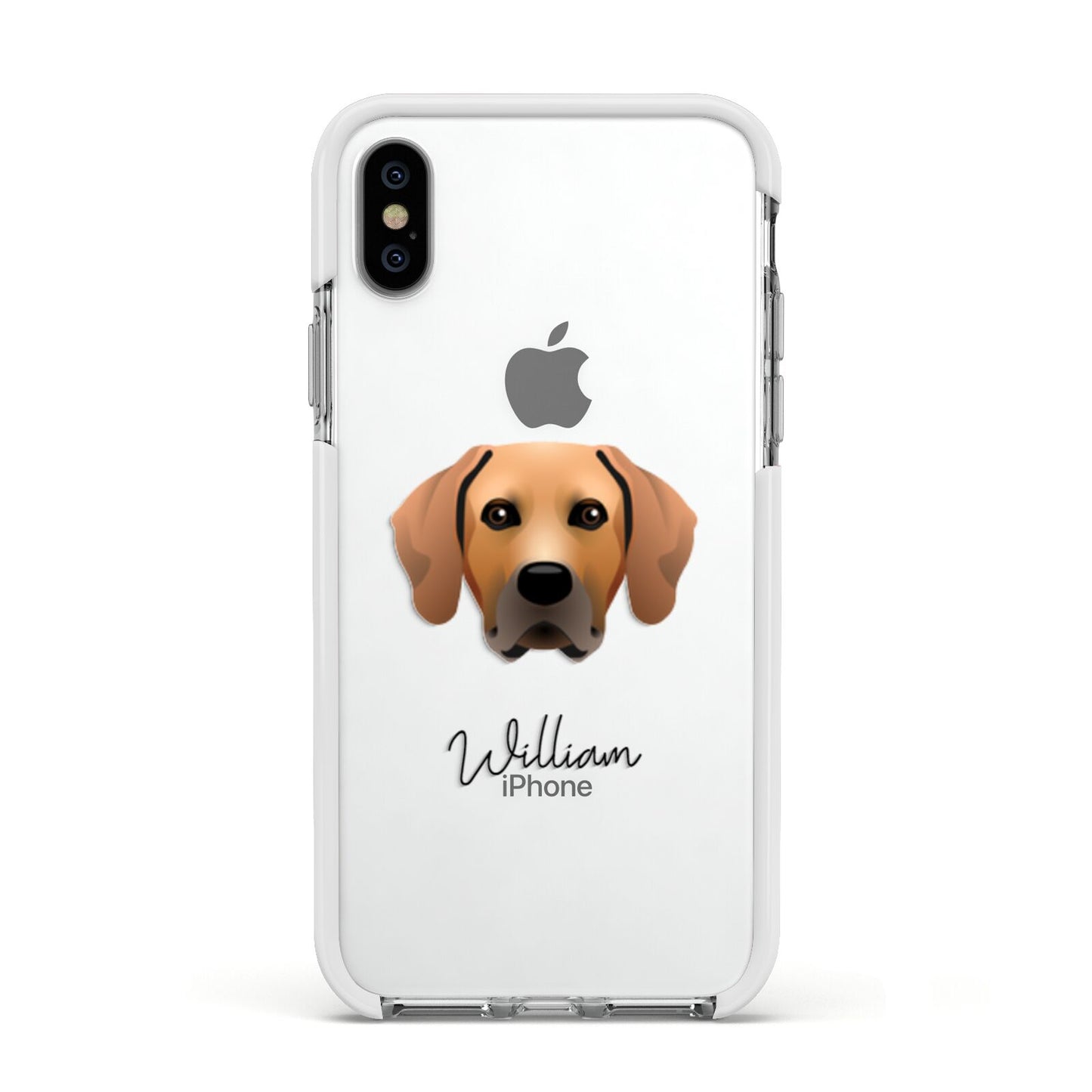 Rhodesian Ridgeback Personalised Apple iPhone Xs Impact Case White Edge on Silver Phone
