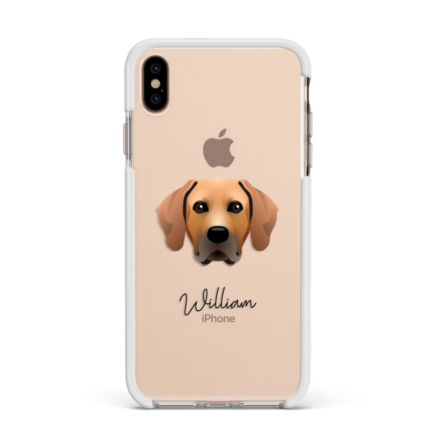 Rhodesian Ridgeback Personalised Apple iPhone Xs Max Impact Case White Edge on Gold Phone