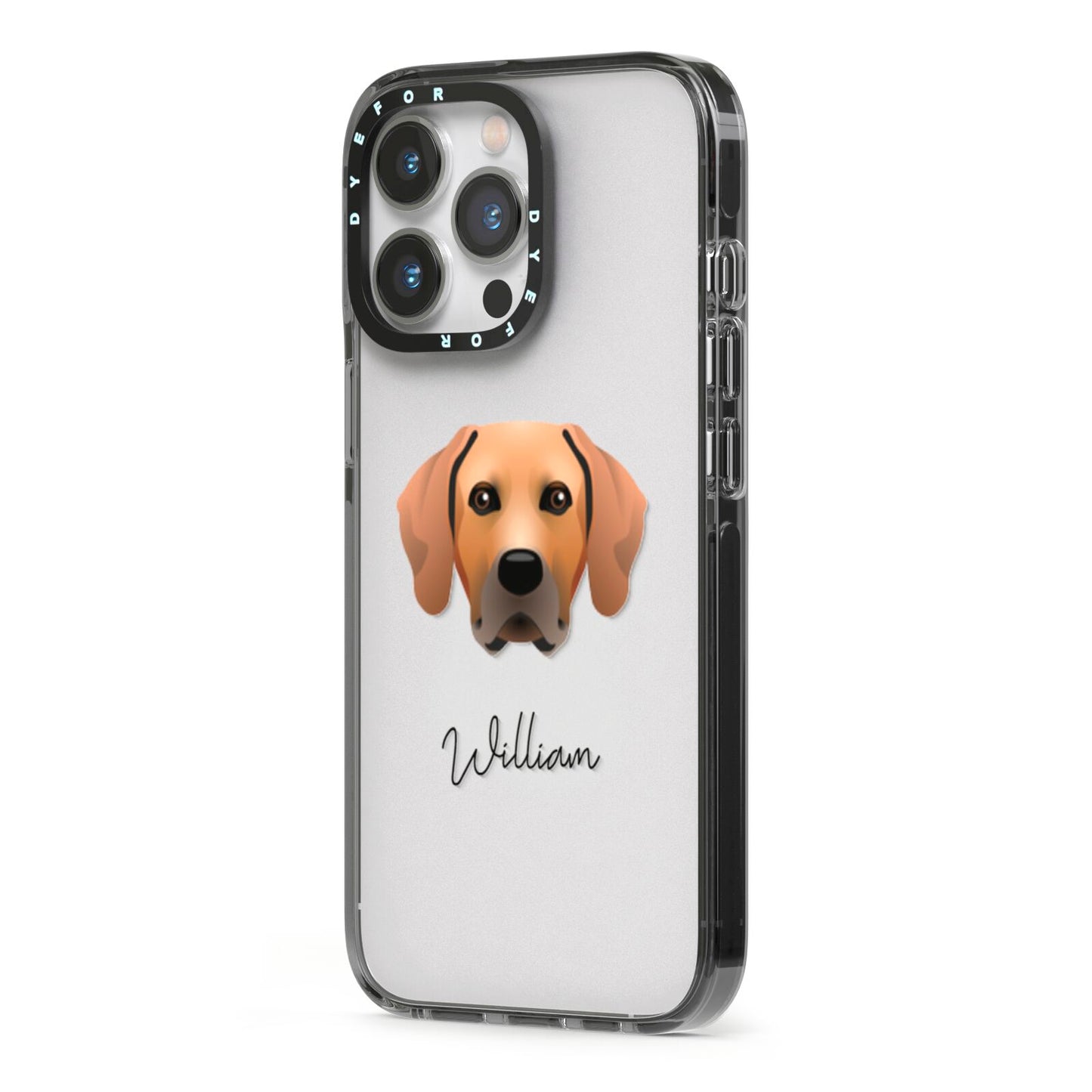 Rhodesian Ridgeback Personalised iPhone 13 Pro Black Impact Case Side Angle on Silver phone