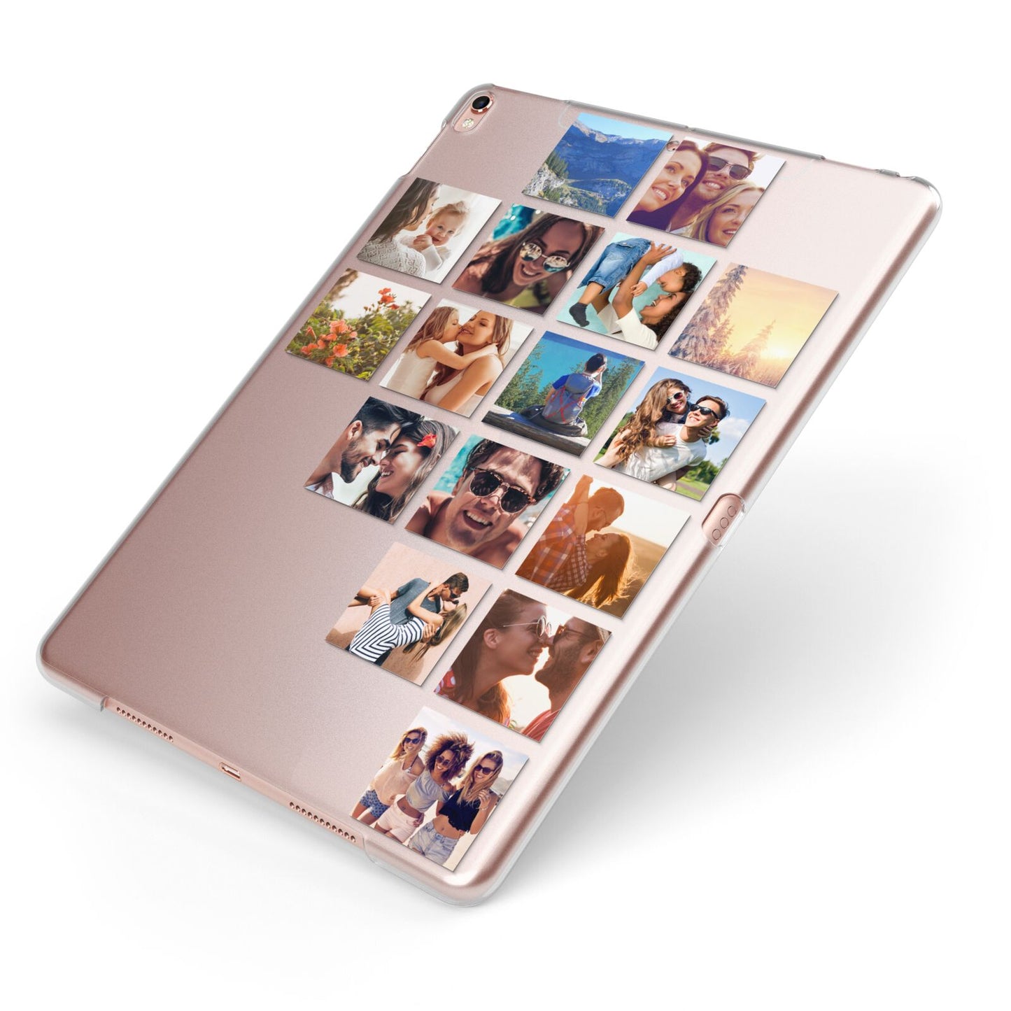 Right Diagonal Photo Montage Upload Apple iPad Case on Rose Gold iPad Side View
