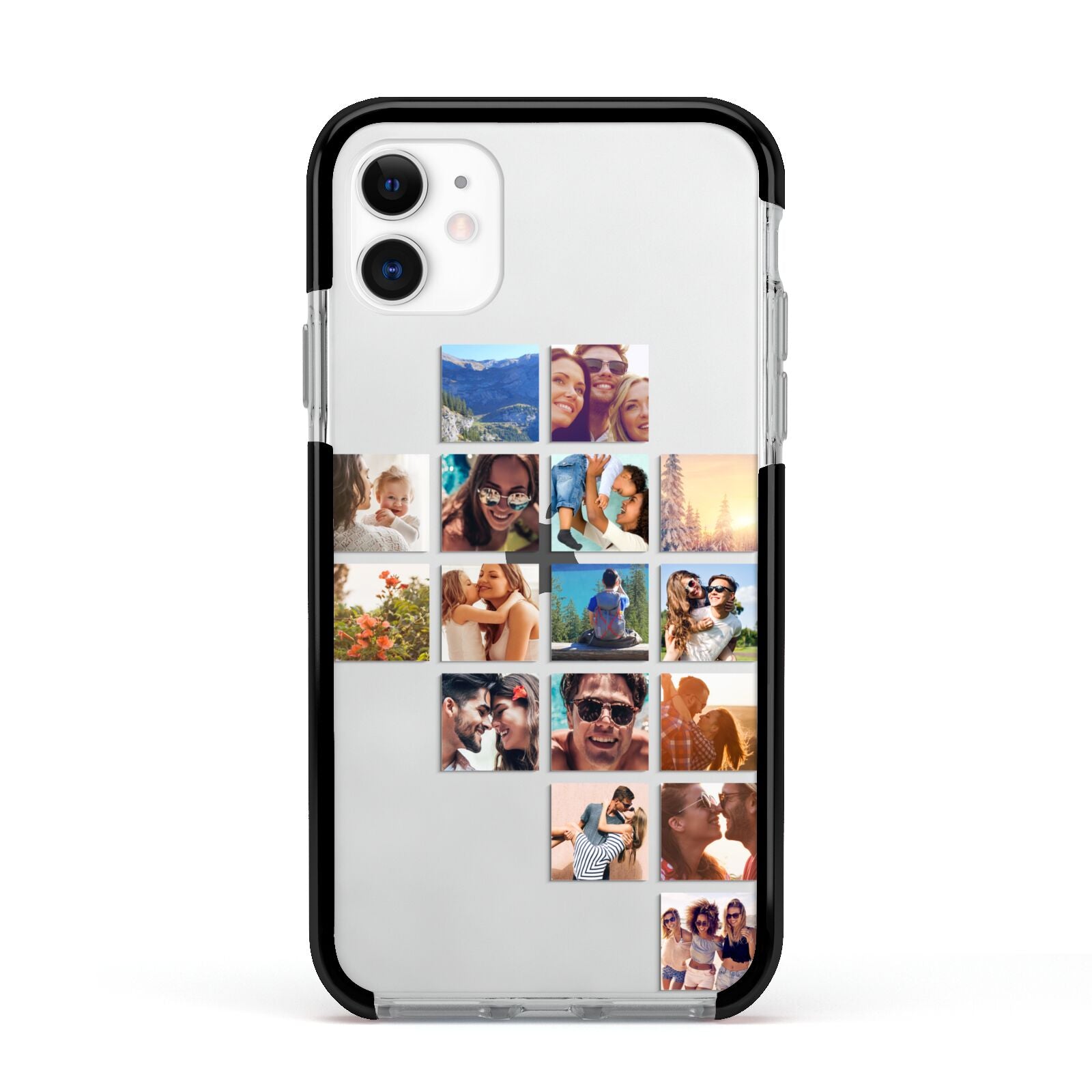 Right Diagonal Photo Montage Upload Apple iPhone 11 in White with Black Impact Case