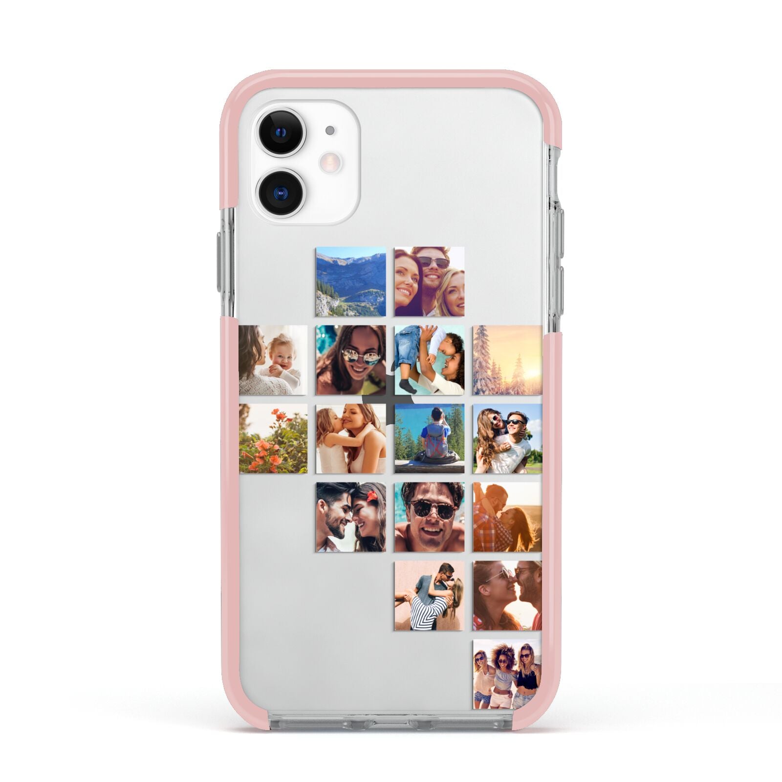 Right Diagonal Photo Montage Upload Apple iPhone 11 in White with Pink Impact Case