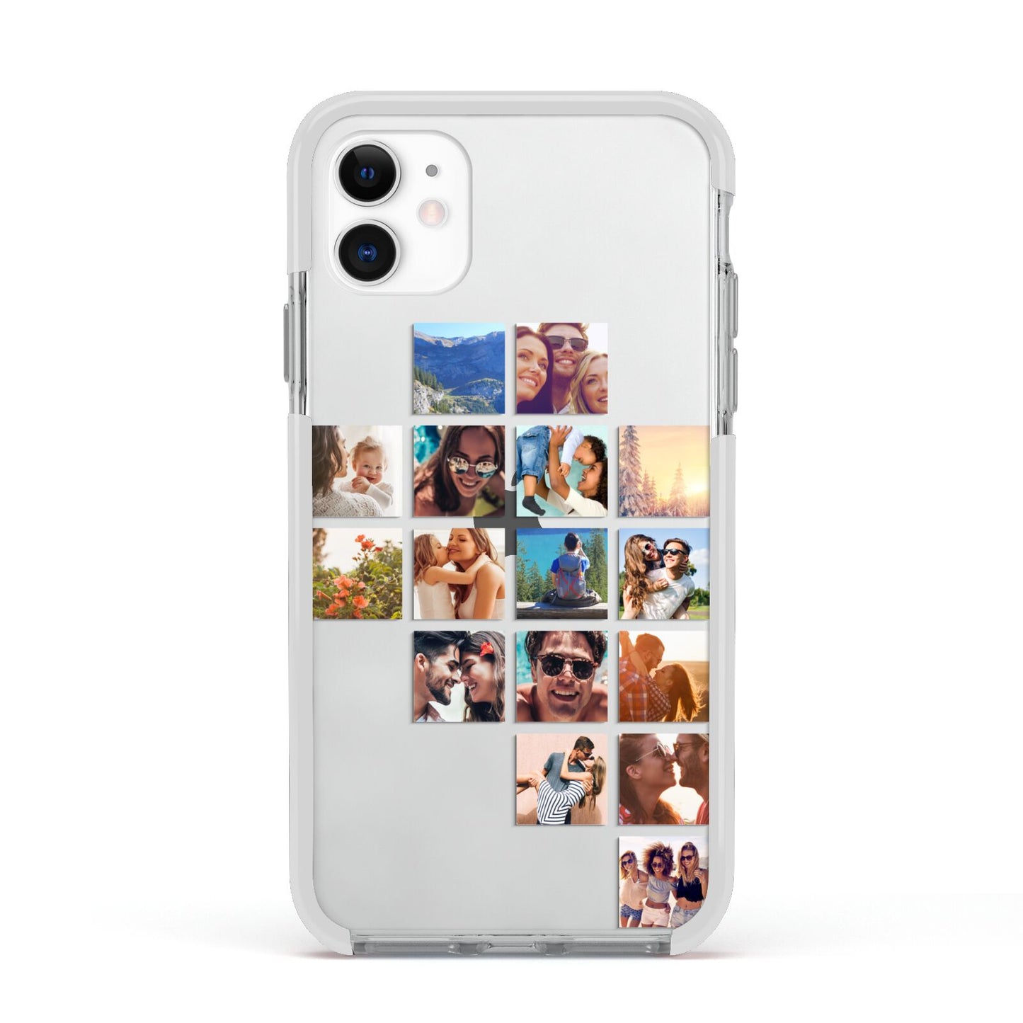 Right Diagonal Photo Montage Upload Apple iPhone 11 in White with White Impact Case