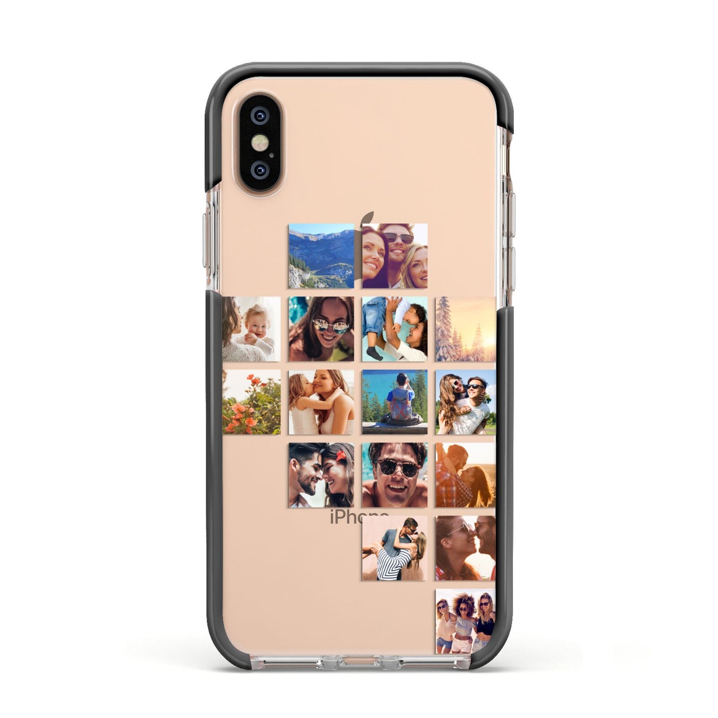 Right Diagonal Photo Montage Upload Apple iPhone Xs Impact Case Black Edge on Gold Phone