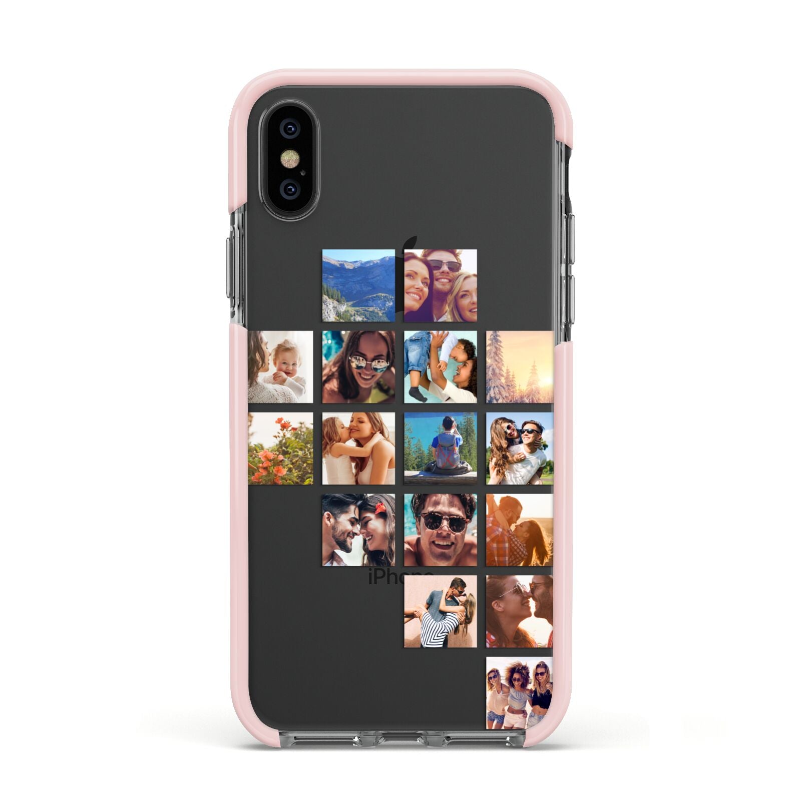 Right Diagonal Photo Montage Upload Apple iPhone Xs Impact Case Pink Edge on Black Phone