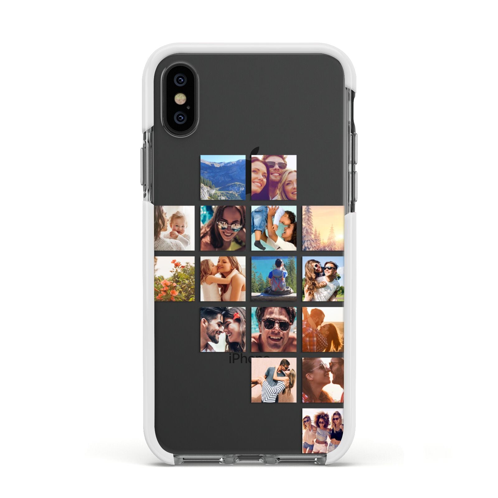 Right Diagonal Photo Montage Upload Apple iPhone Xs Impact Case White Edge on Black Phone