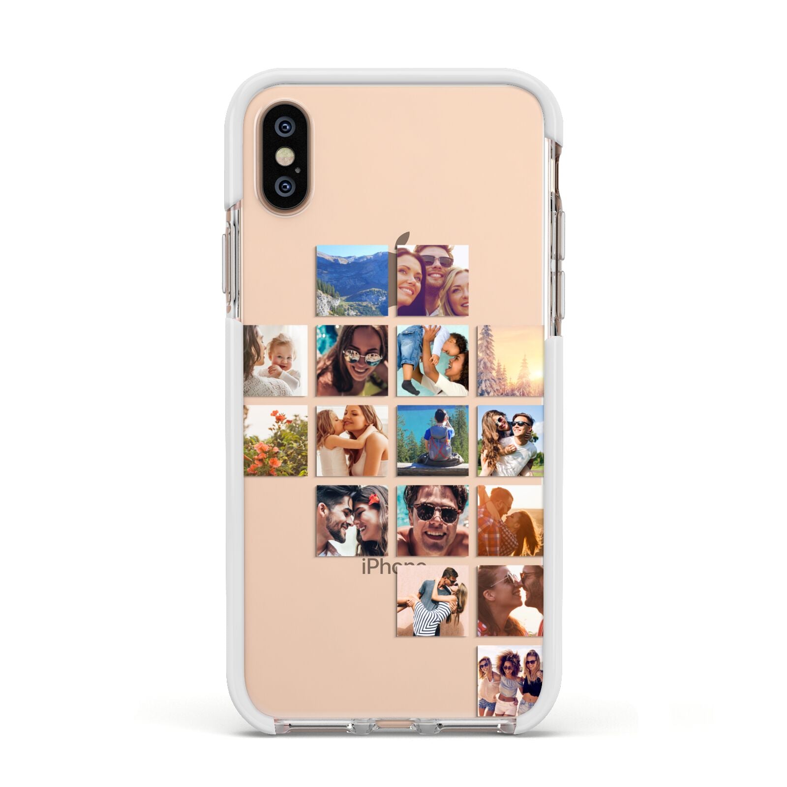 Right Diagonal Photo Montage Upload Apple iPhone Xs Impact Case White Edge on Gold Phone