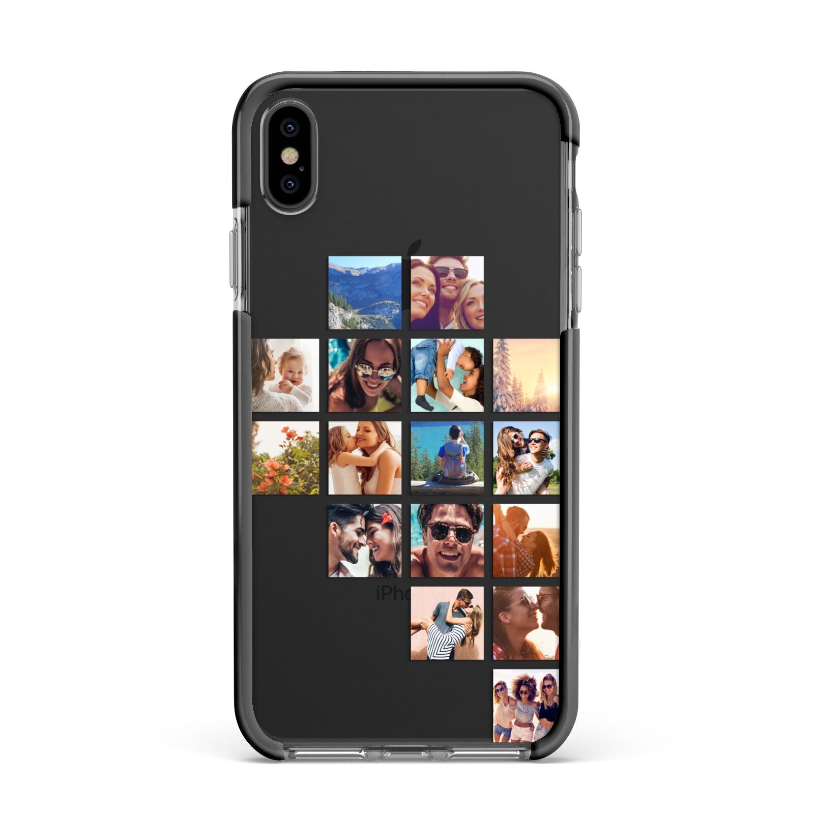 Right Diagonal Photo Montage Upload Apple iPhone Xs Max Impact Case Black Edge on Black Phone