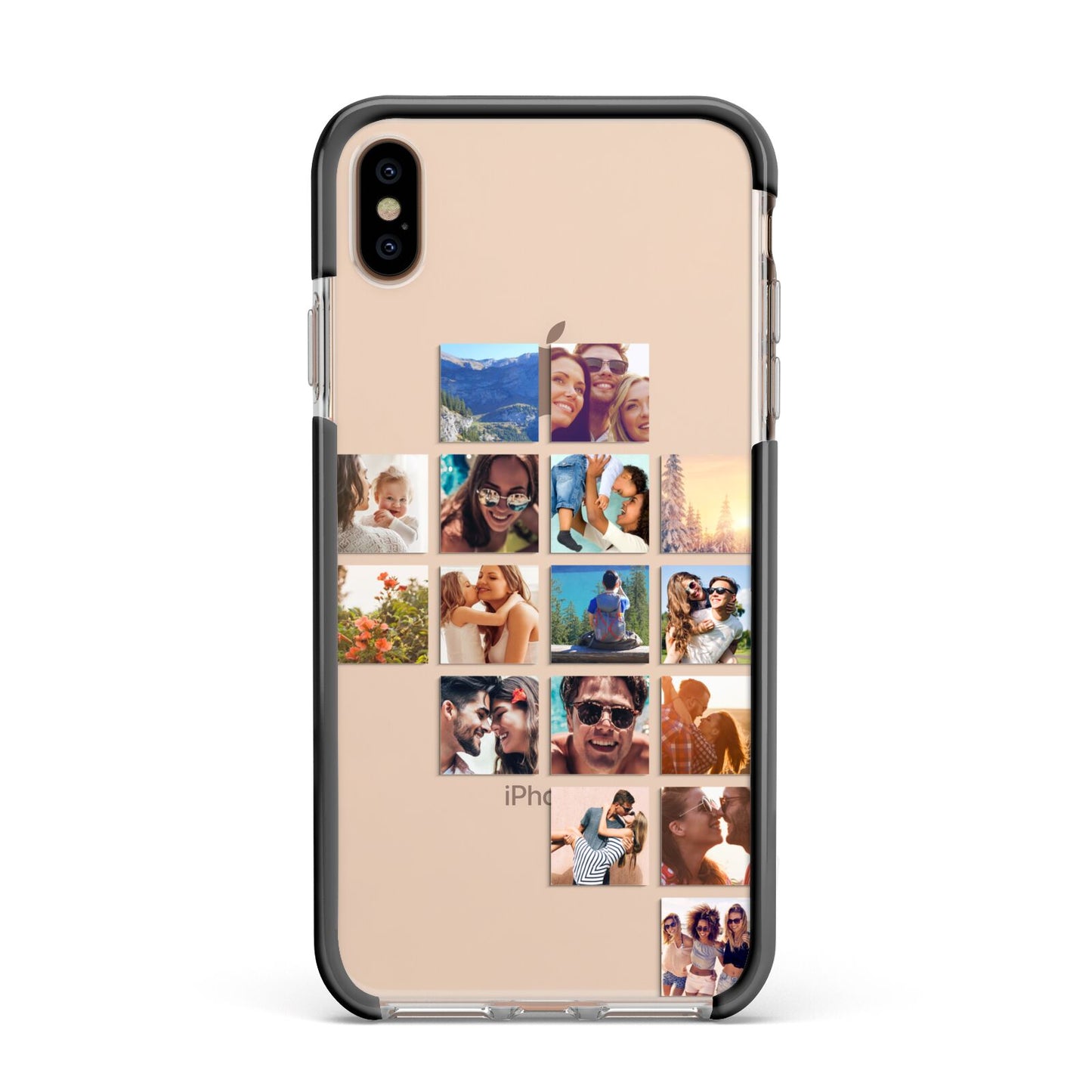 Right Diagonal Photo Montage Upload Apple iPhone Xs Max Impact Case Black Edge on Gold Phone