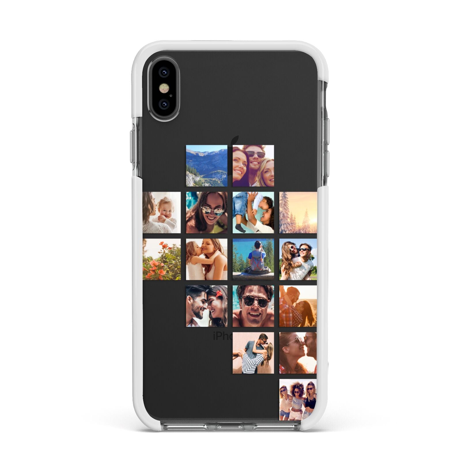 Right Diagonal Photo Montage Upload Apple iPhone Xs Max Impact Case White Edge on Black Phone