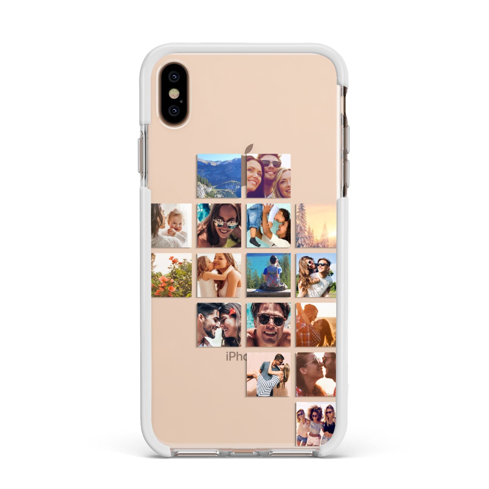 Right Diagonal Photo Montage Upload Apple iPhone Xs Max Impact Case White Edge on Gold Phone