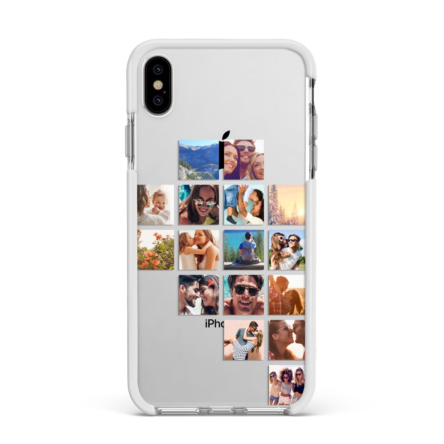 Right Diagonal Photo Montage Upload Apple iPhone Xs Max Impact Case White Edge on Silver Phone