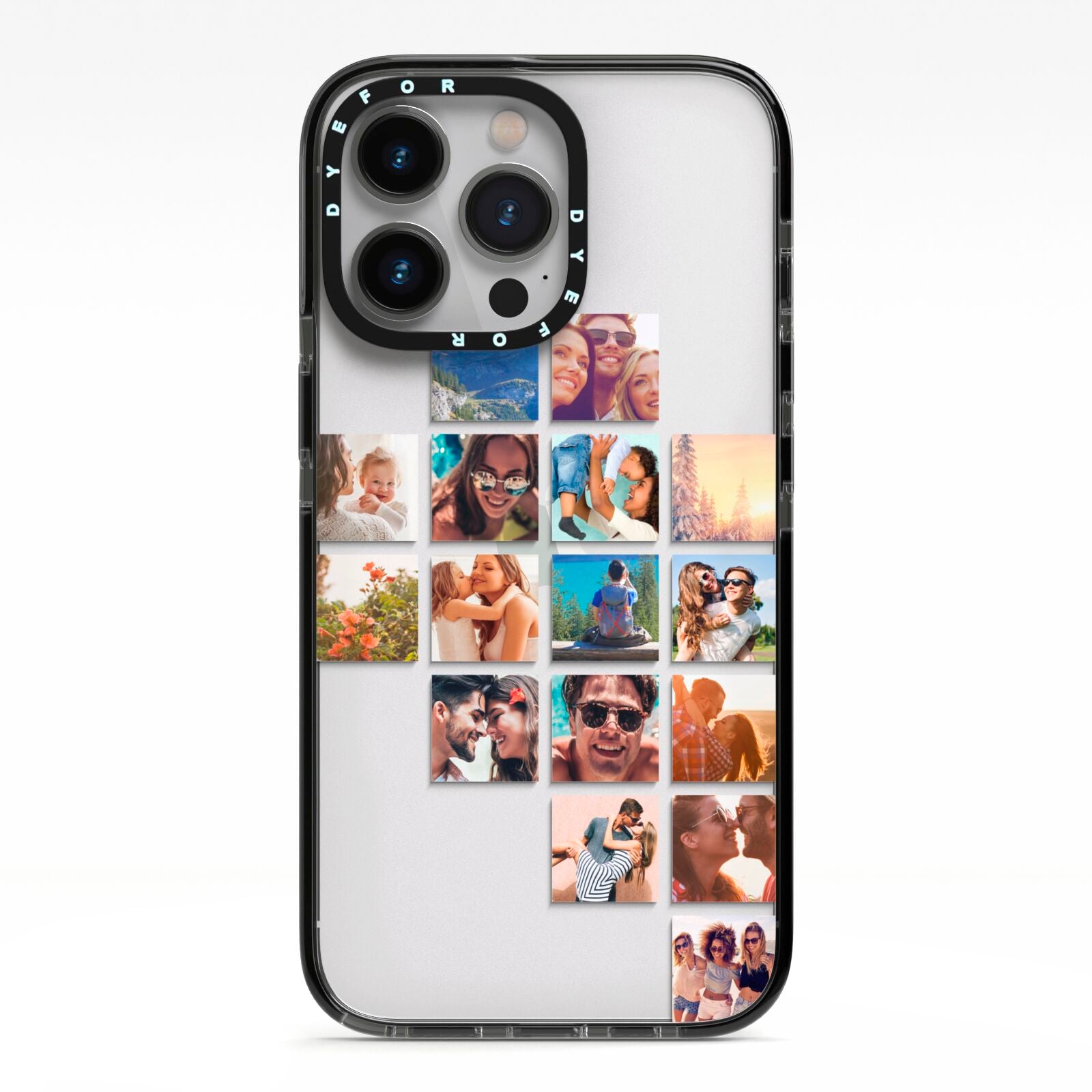 Right Diagonal Photo Montage Upload iPhone 13 Pro Black Impact Case on Silver phone