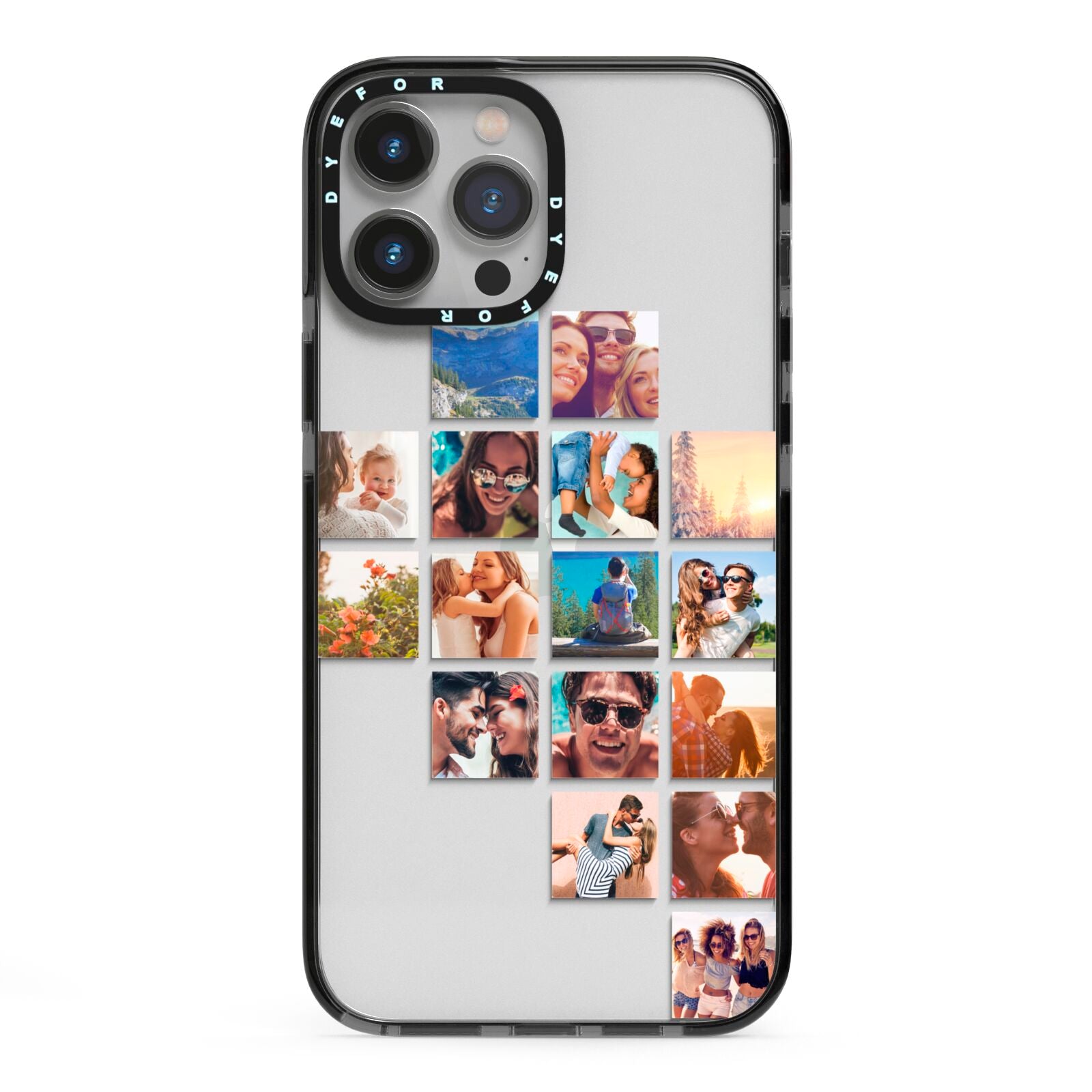 Right Diagonal Photo Montage Upload iPhone 13 Pro Max Black Impact Case on Silver phone
