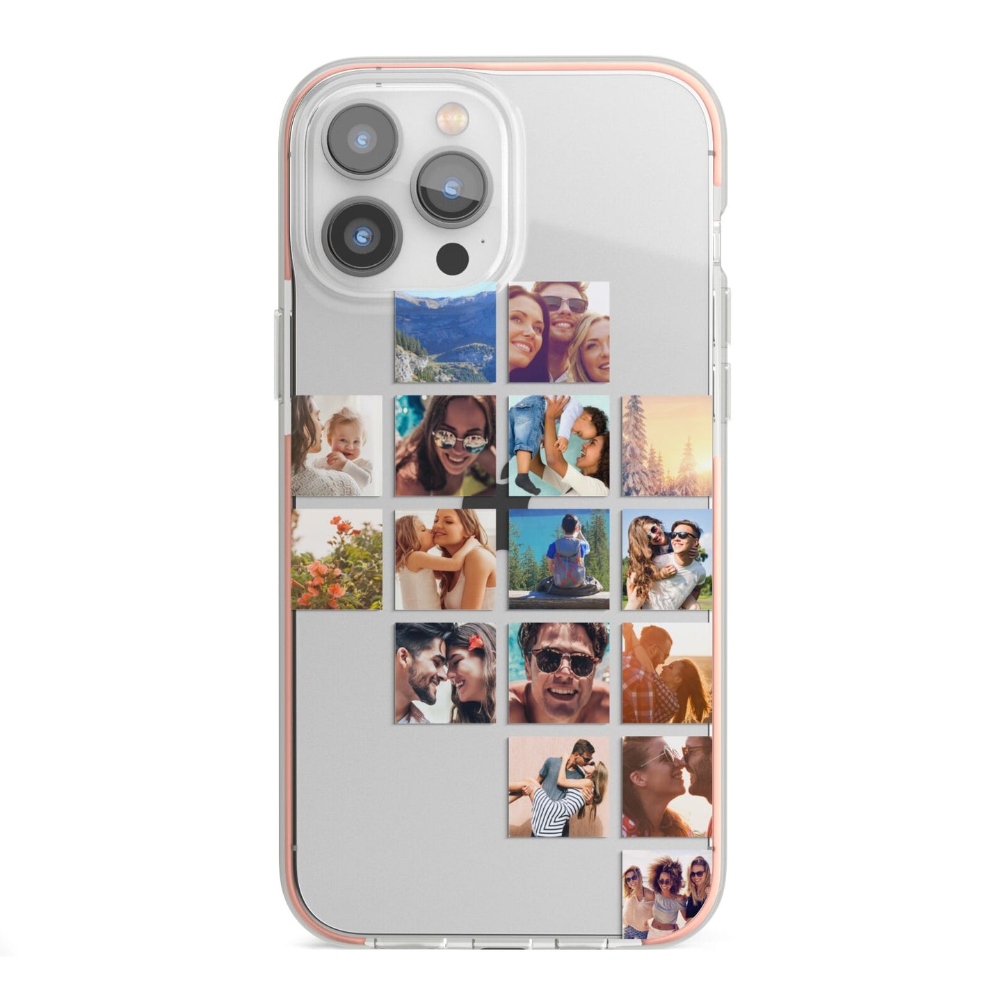 Right Diagonal Photo Montage Upload iPhone 13 Pro Max TPU Impact Case with Pink Edges