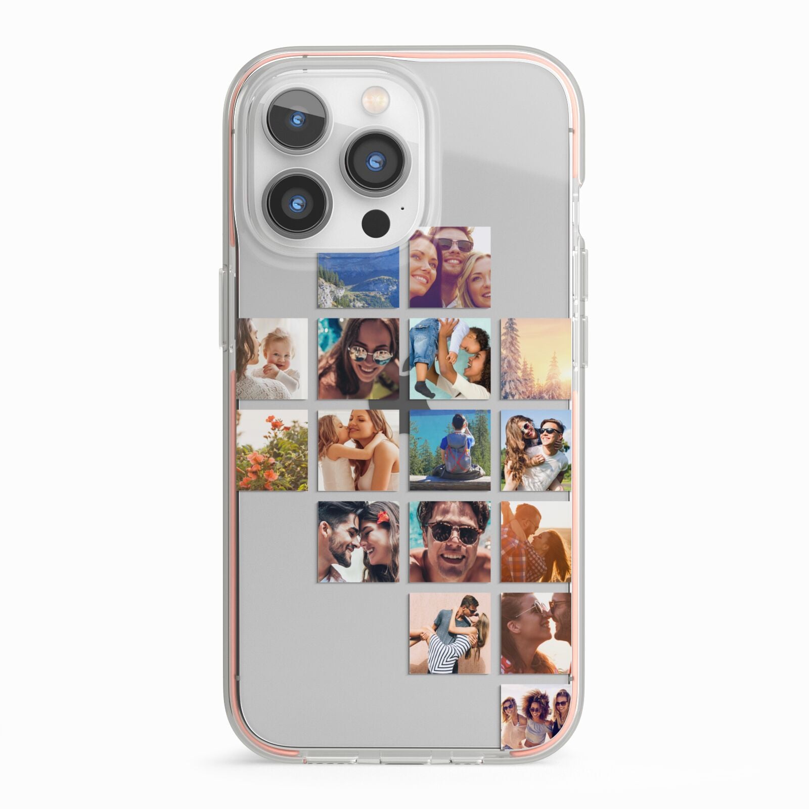 Right Diagonal Photo Montage Upload iPhone 13 Pro TPU Impact Case with Pink Edges