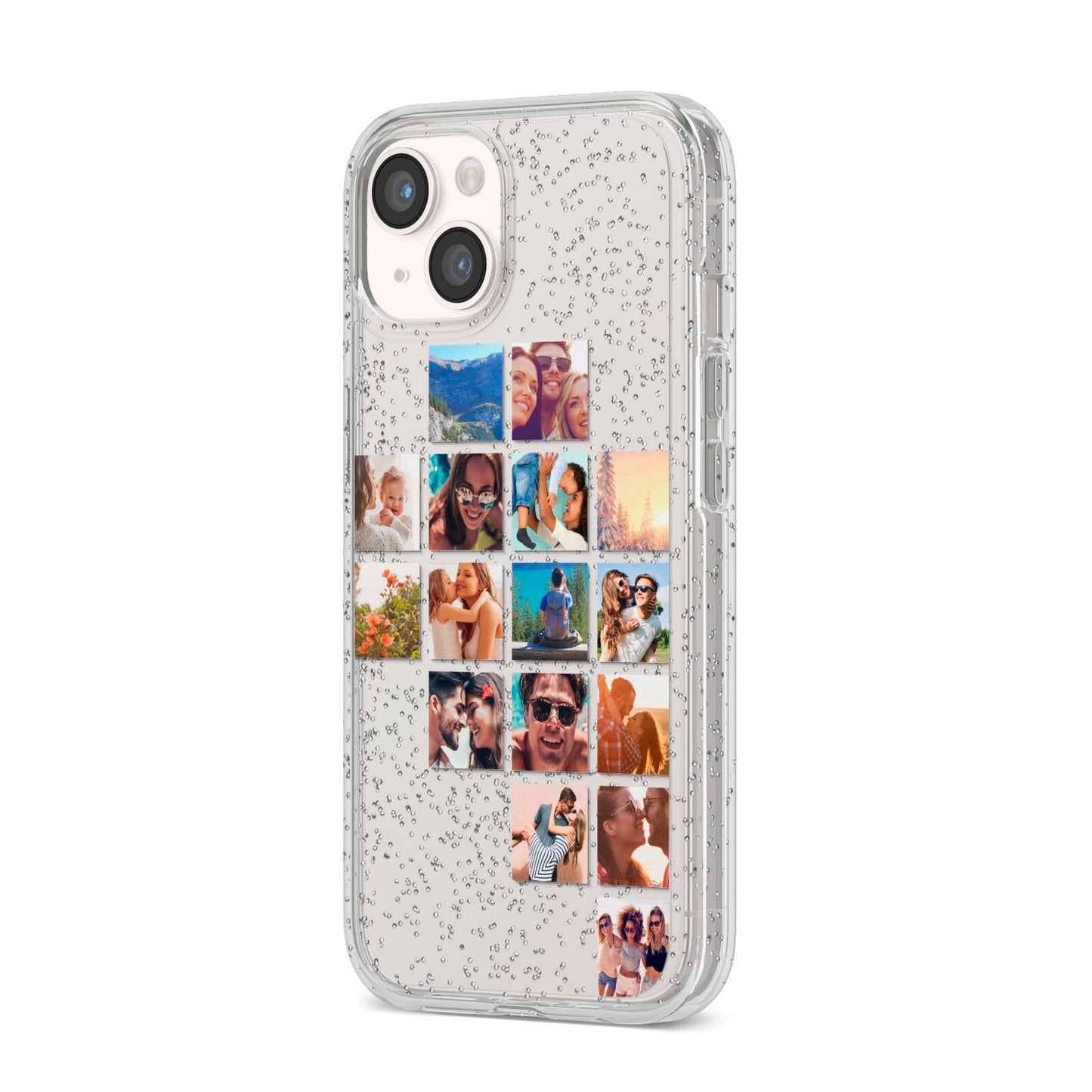 Right Diagonal Photo Montage Upload iPhone 14 Glitter Tough Case Starlight Angled Image