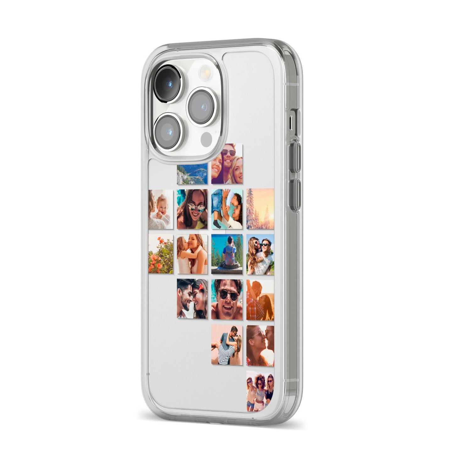 Right Diagonal Photo Montage Upload iPhone 14 Pro Clear Tough Case Silver Angled Image