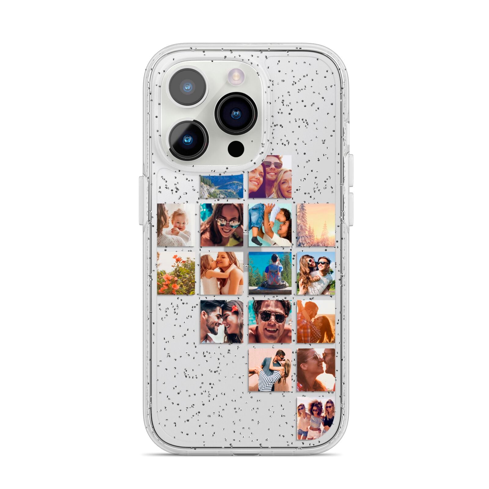 Right Diagonal Photo Montage Upload iPhone 14 Pro Glitter Tough Case Silver