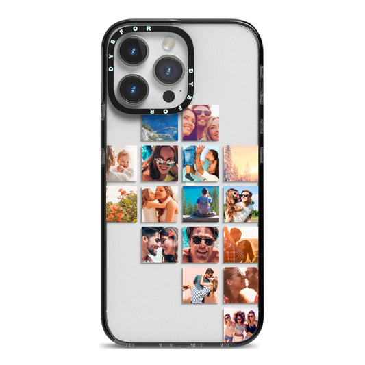 Right Diagonal Photo Montage Upload iPhone 14 Pro Max Black Impact Case on Silver phone