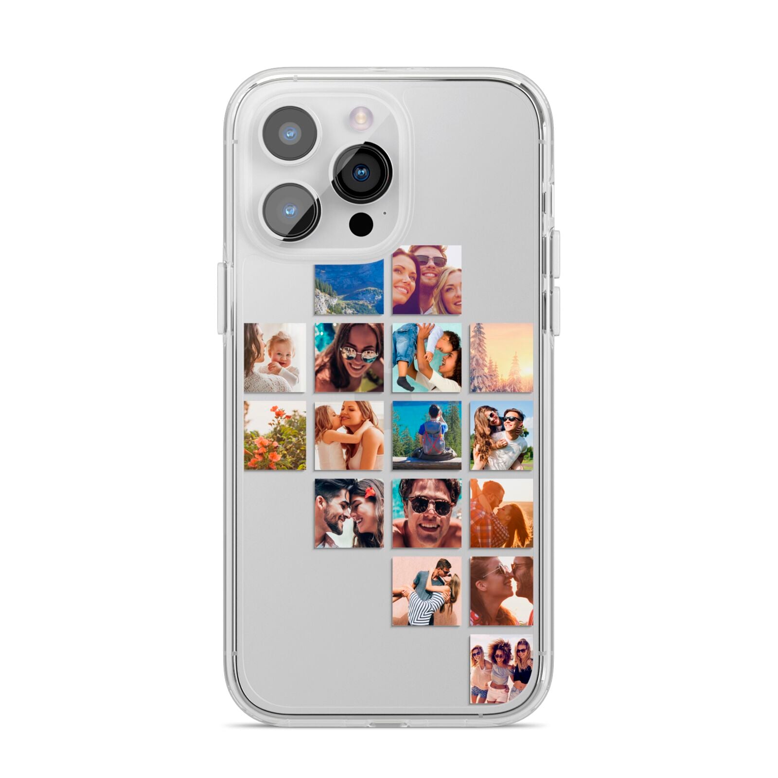Right Diagonal Photo Montage Upload iPhone 14 Pro Max Clear Tough Case Silver