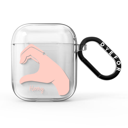 Right Hand in Half Heart with Name AirPods Clear Case