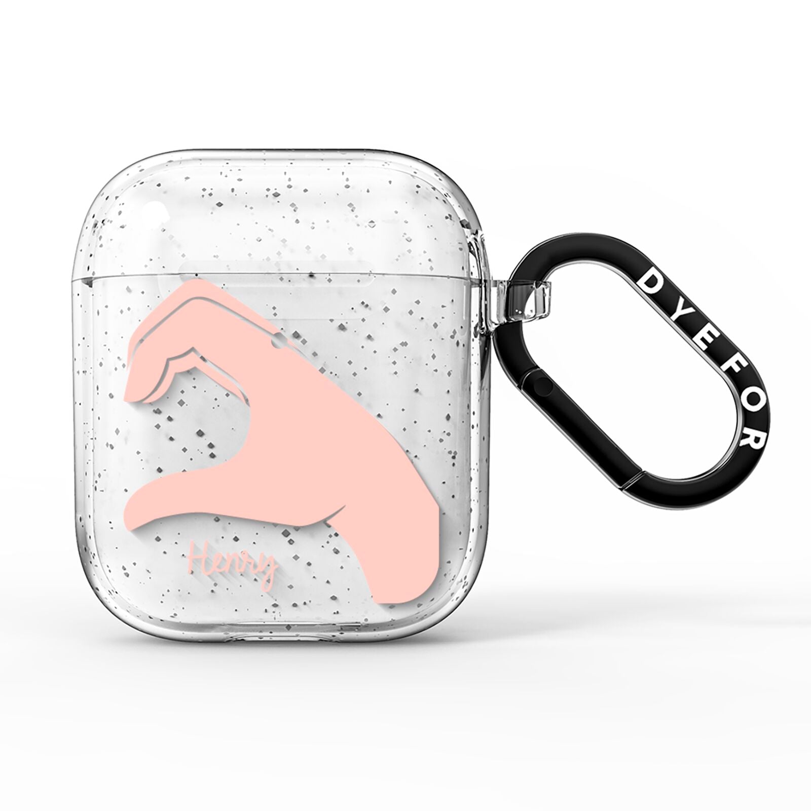 Right Hand in Half Heart with Name AirPods Glitter Case