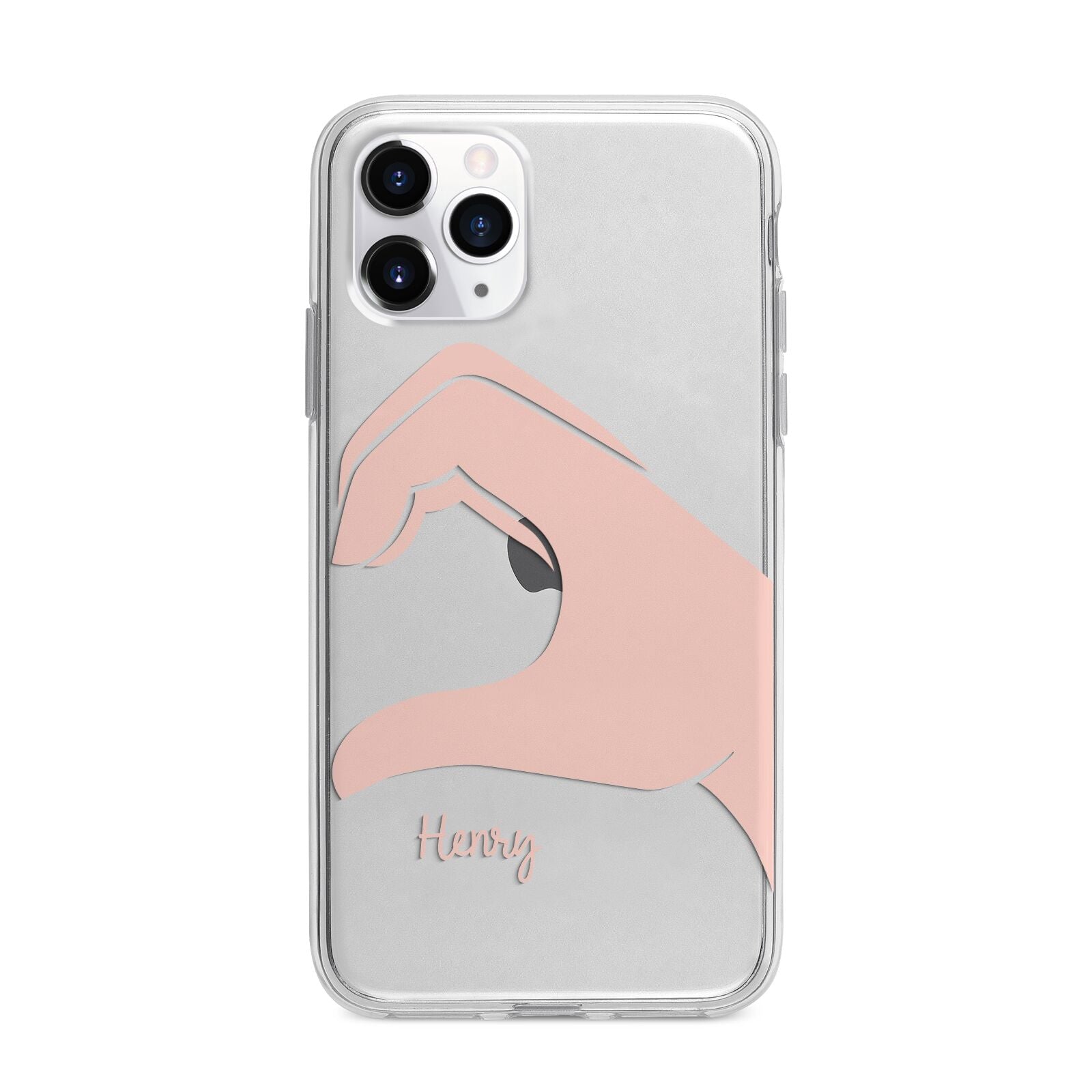 Right Hand in Half Heart with Name Apple iPhone 11 Pro Max in Silver with Bumper Case