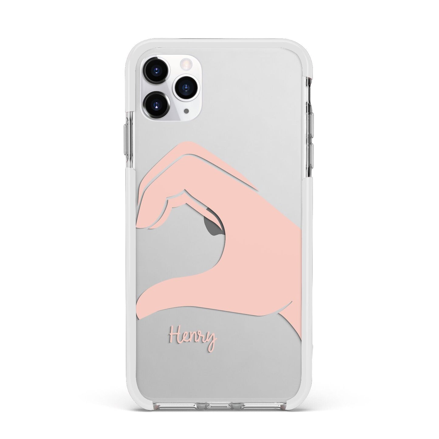 Right Hand in Half Heart with Name Apple iPhone 11 Pro Max in Silver with White Impact Case