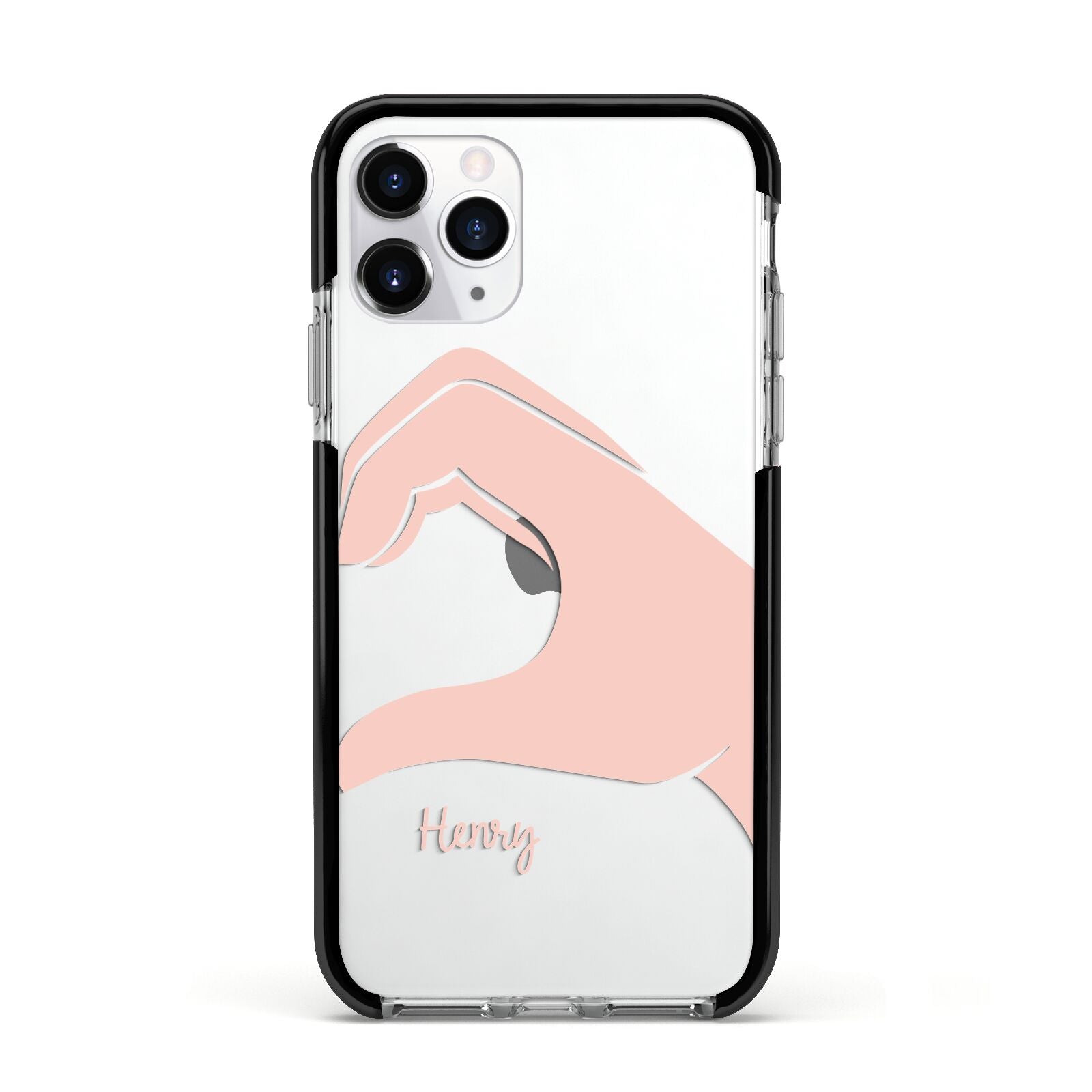 Right Hand in Half Heart with Name Apple iPhone 11 Pro in Silver with Black Impact Case