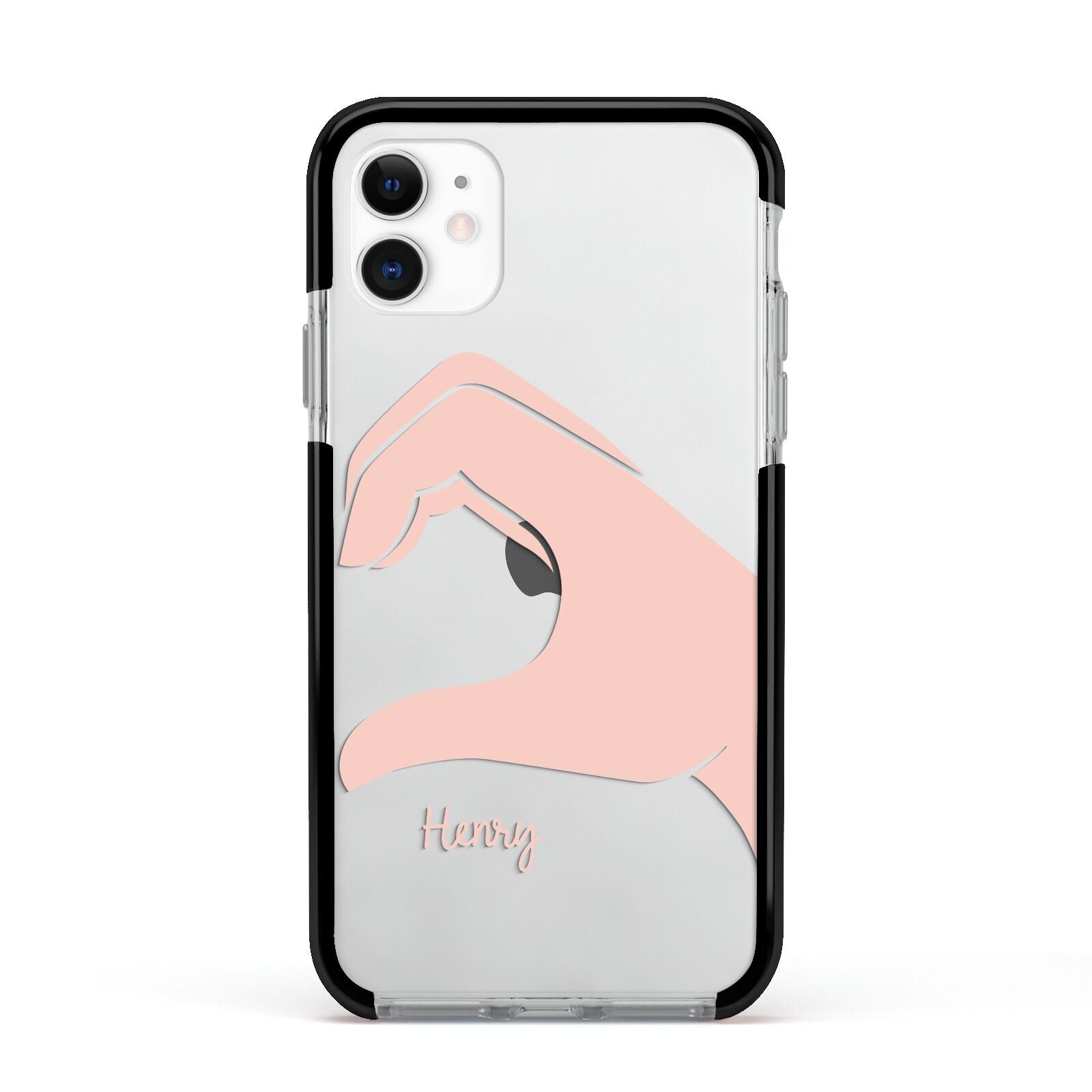 Right Hand in Half Heart with Name Apple iPhone 11 in White with Black Impact Case