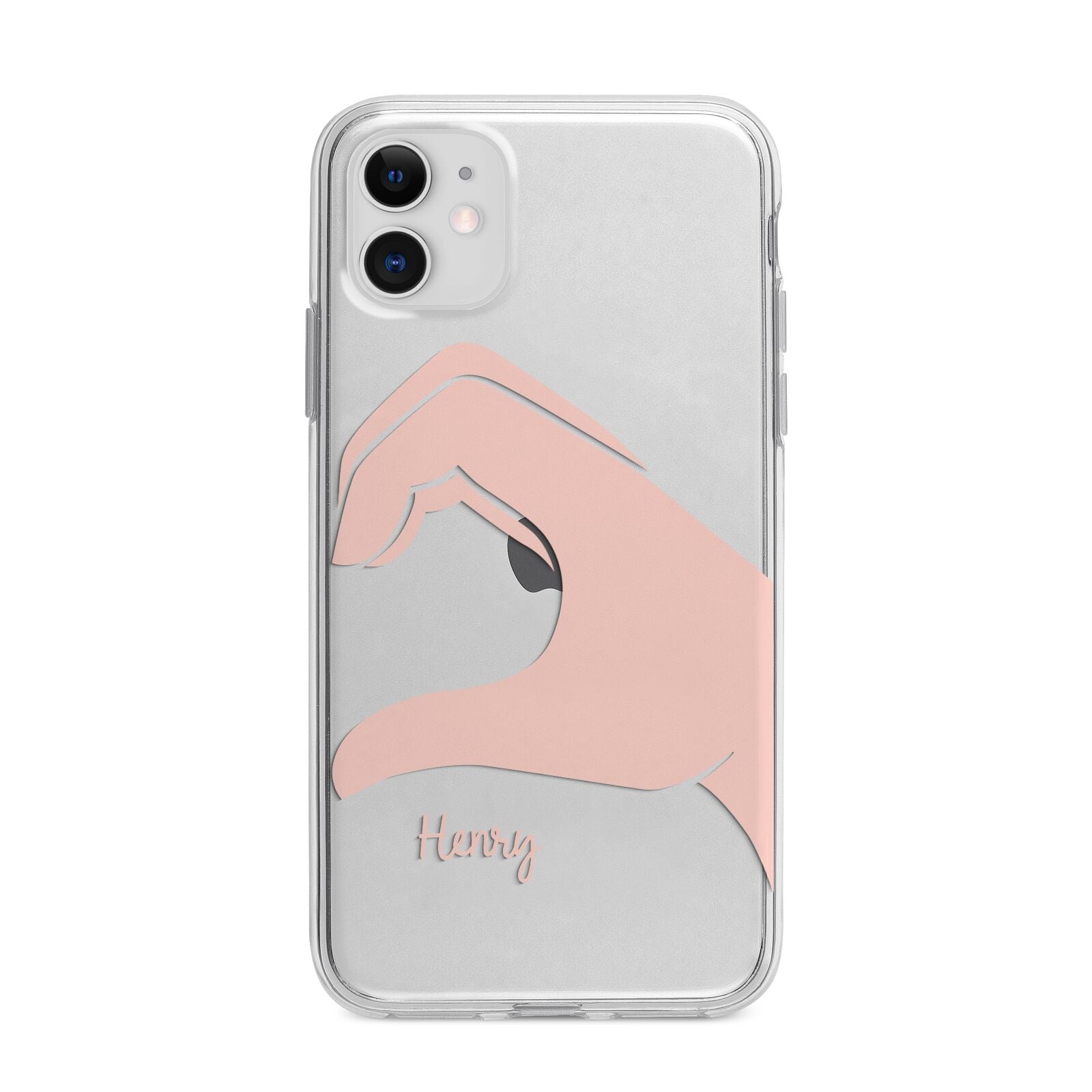 Right Hand in Half Heart with Name Apple iPhone 11 in White with Bumper Case