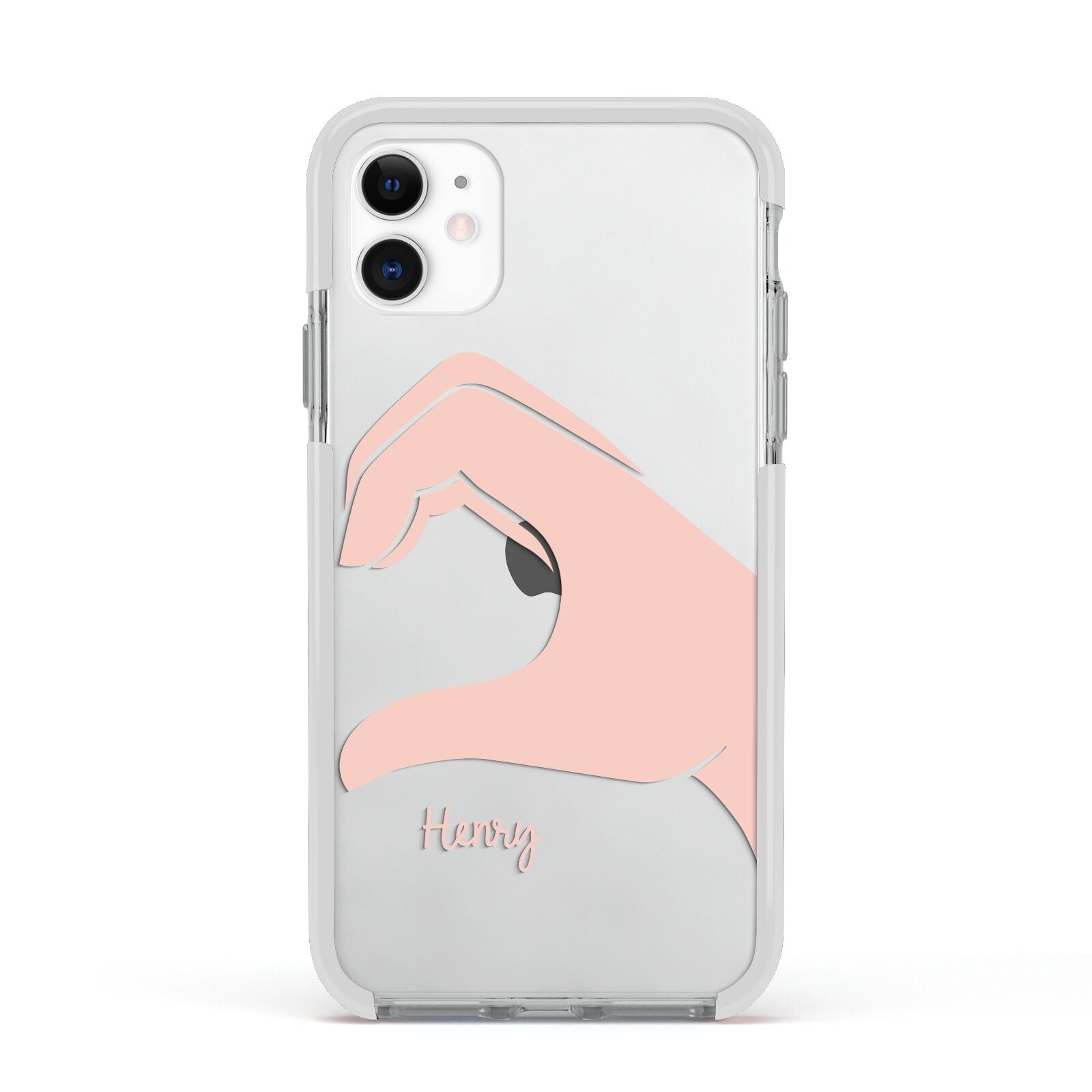 Right Hand in Half Heart with Name Apple iPhone 11 in White with White Impact Case