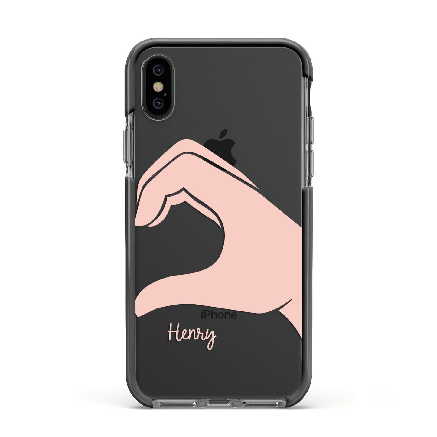 Right Hand in Half Heart with Name Apple iPhone Xs Impact Case Black Edge on Black Phone