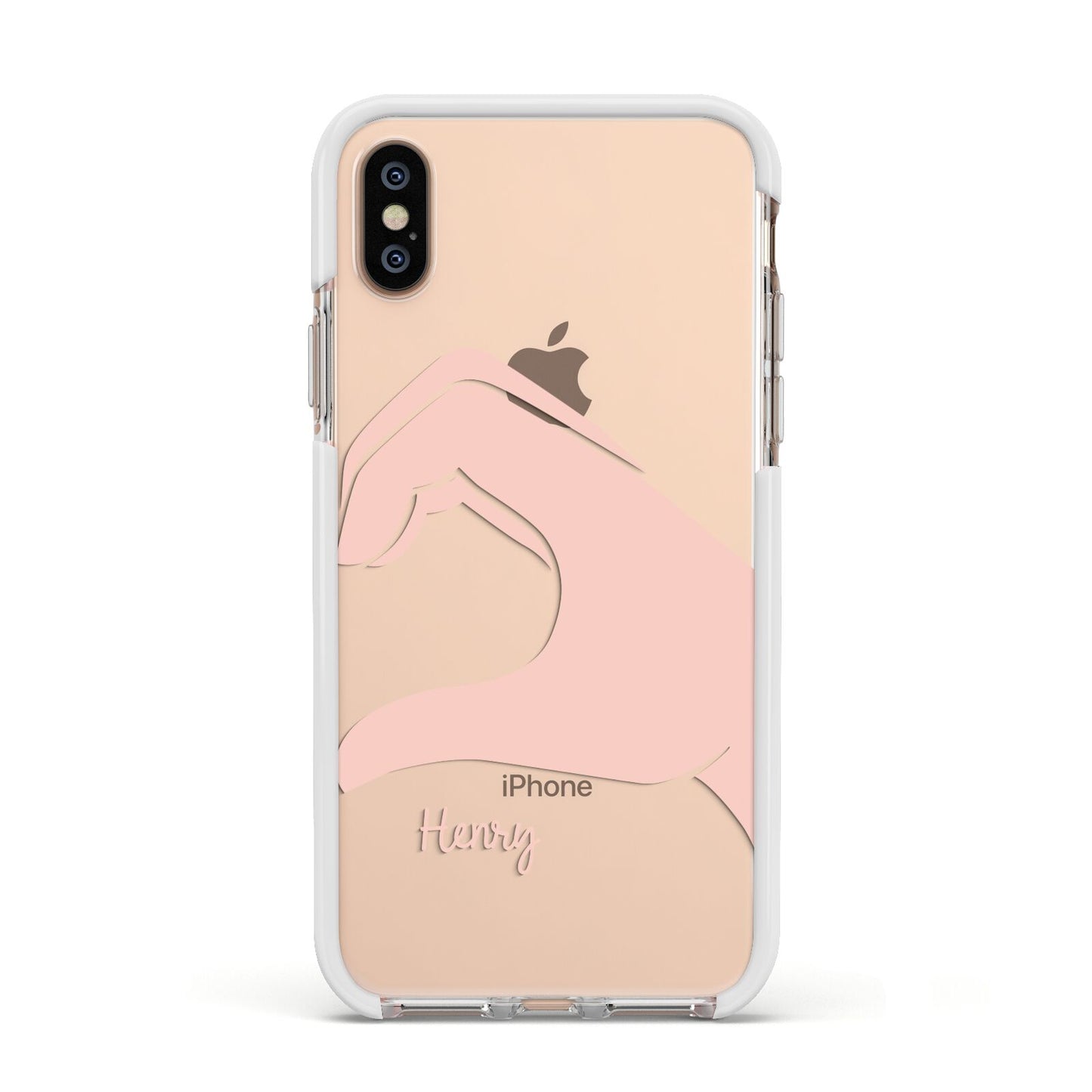 Right Hand in Half Heart with Name Apple iPhone Xs Impact Case White Edge on Gold Phone