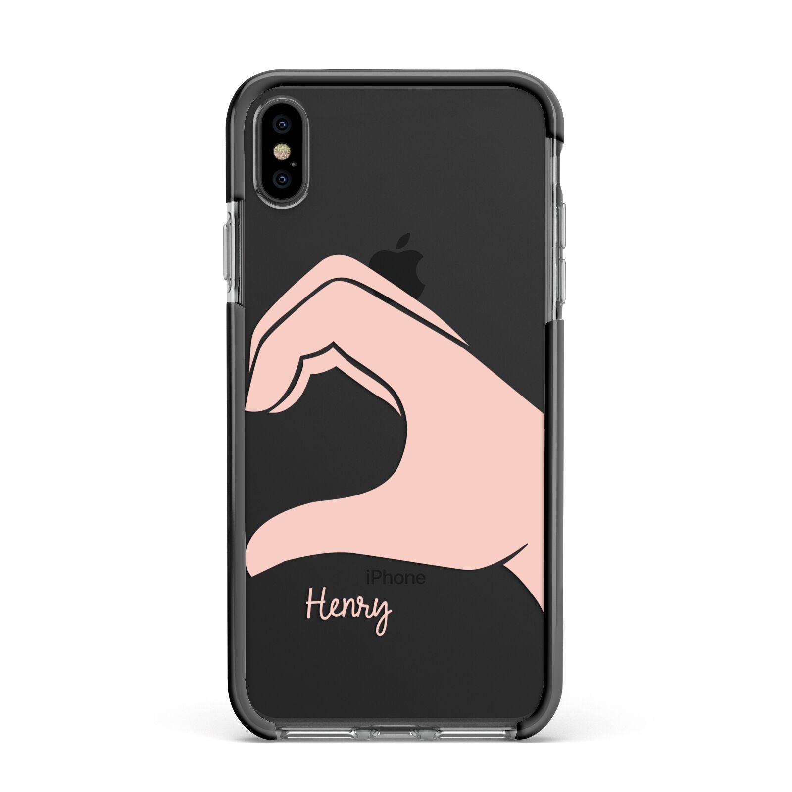 Right Hand in Half Heart with Name Apple iPhone Xs Max Impact Case Black Edge on Black Phone