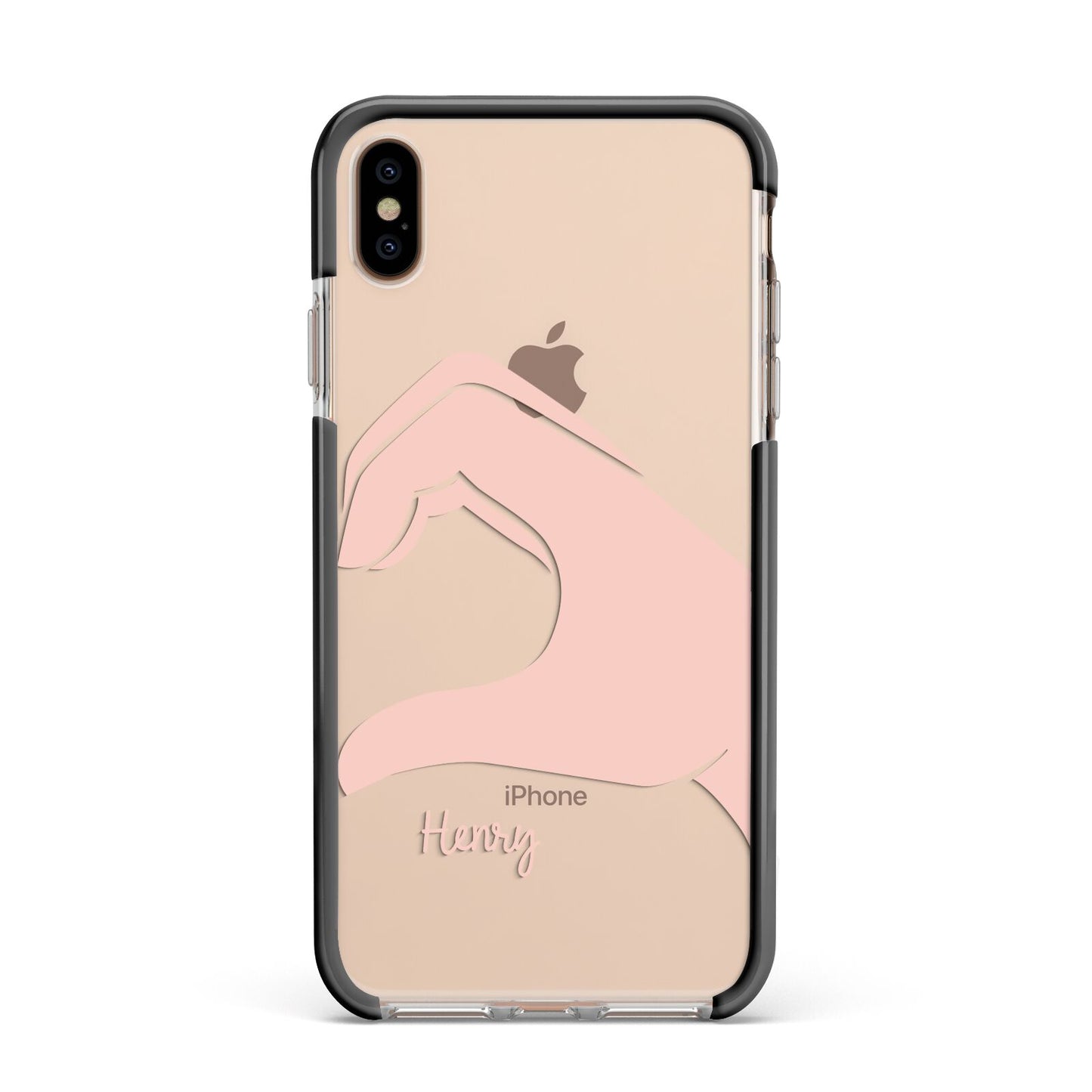 Right Hand in Half Heart with Name Apple iPhone Xs Max Impact Case Black Edge on Gold Phone