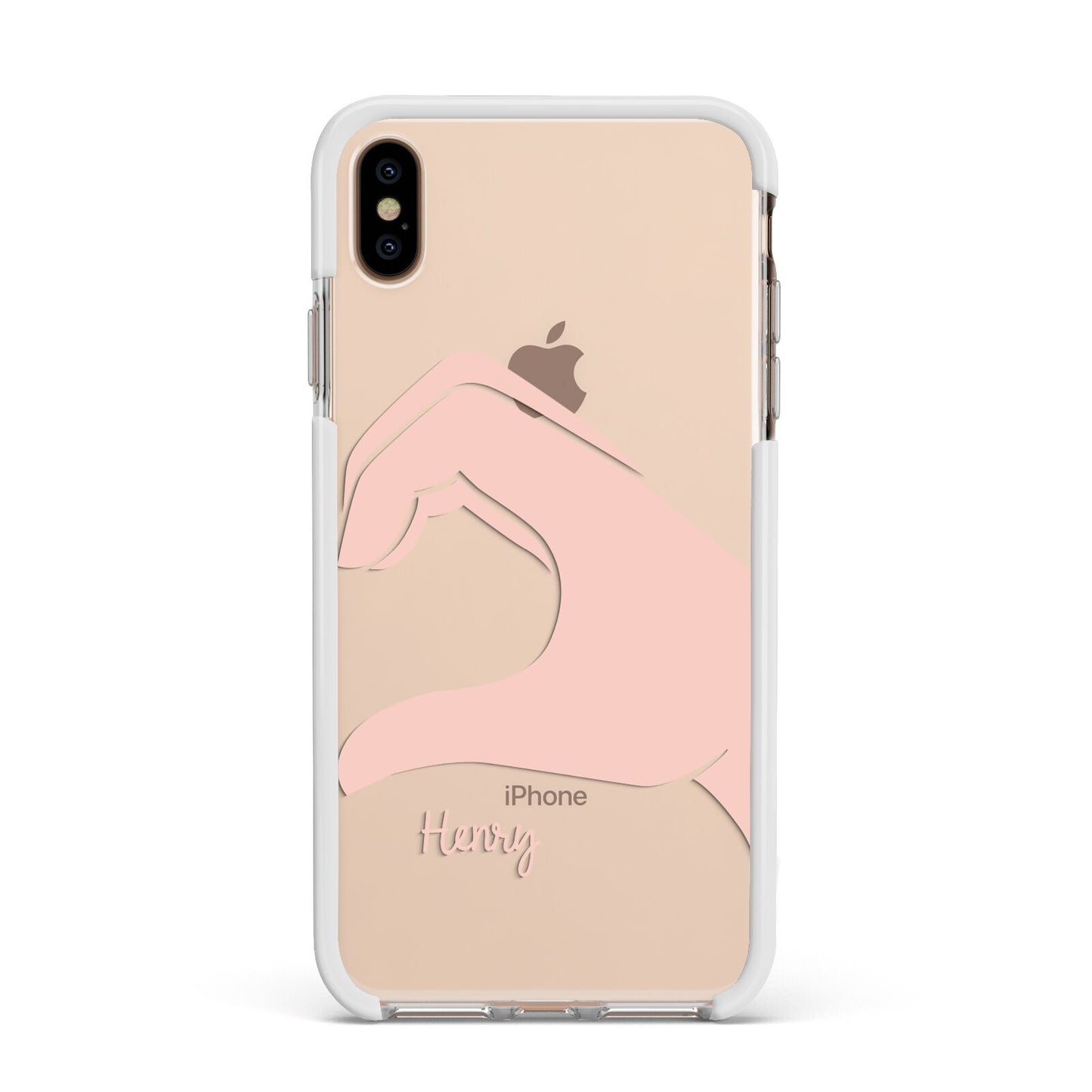 Right Hand in Half Heart with Name Apple iPhone Xs Max Impact Case White Edge on Gold Phone