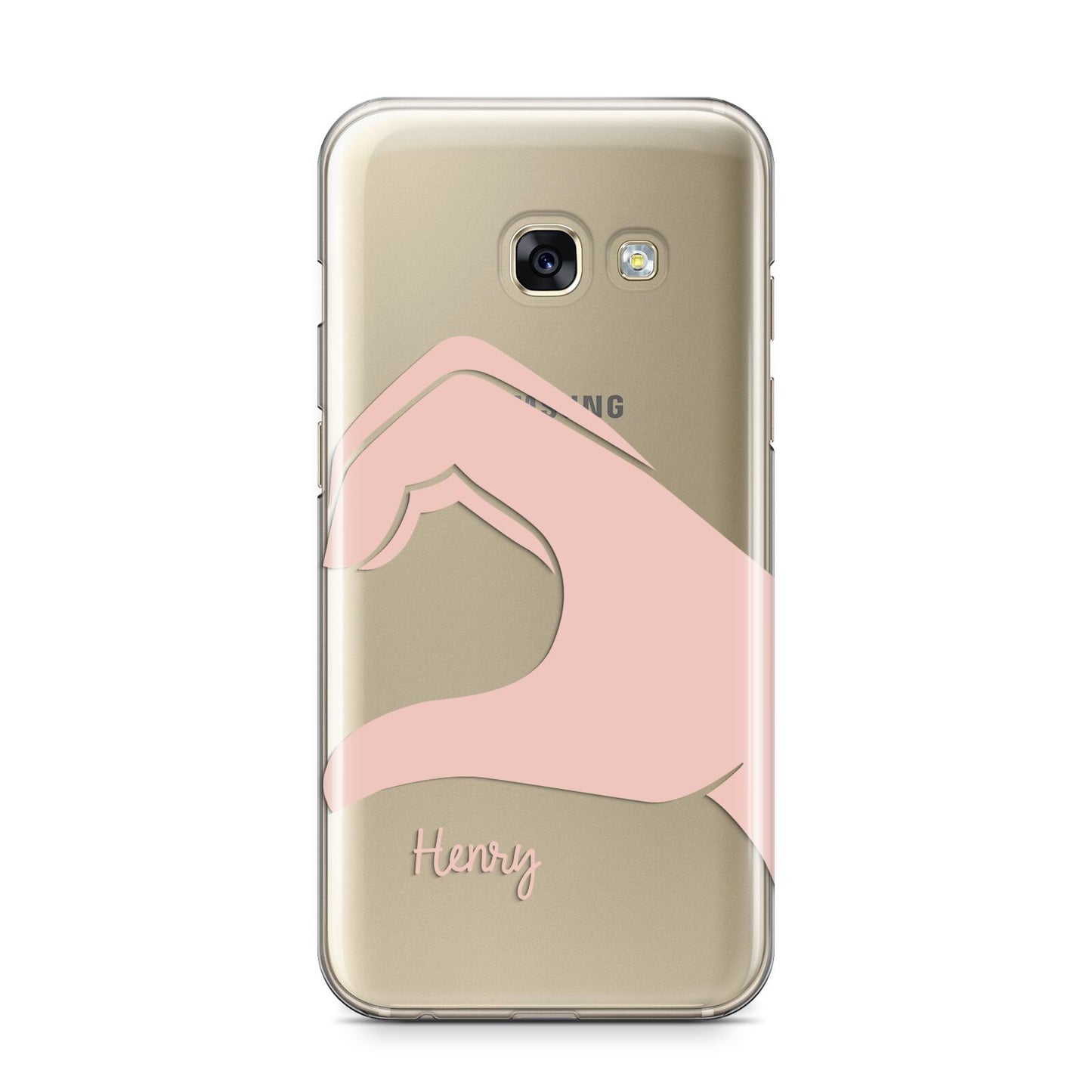 Right Hand in Half Heart with Name Samsung Galaxy A3 2017 Case on gold phone