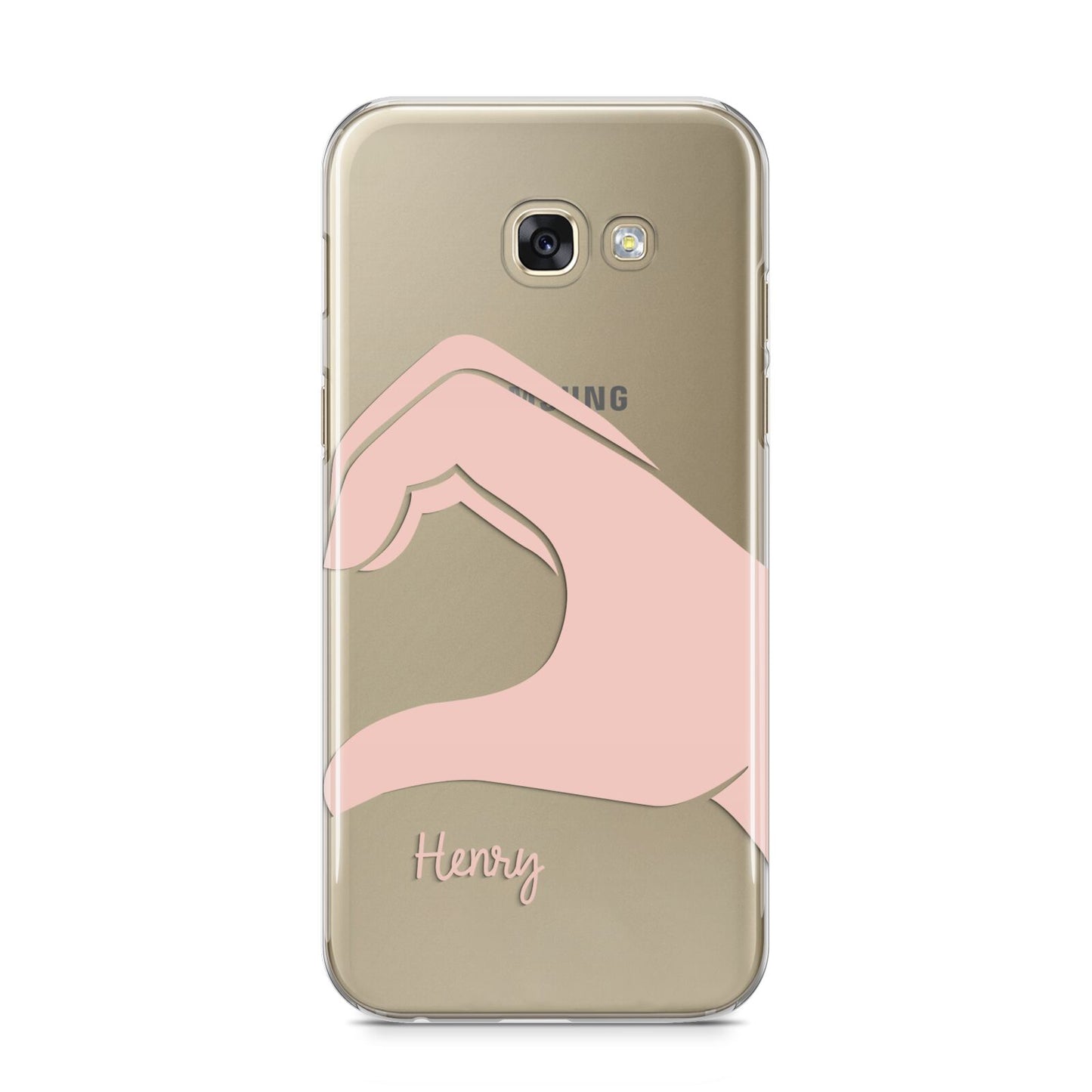 Right Hand in Half Heart with Name Samsung Galaxy A5 2017 Case on gold phone
