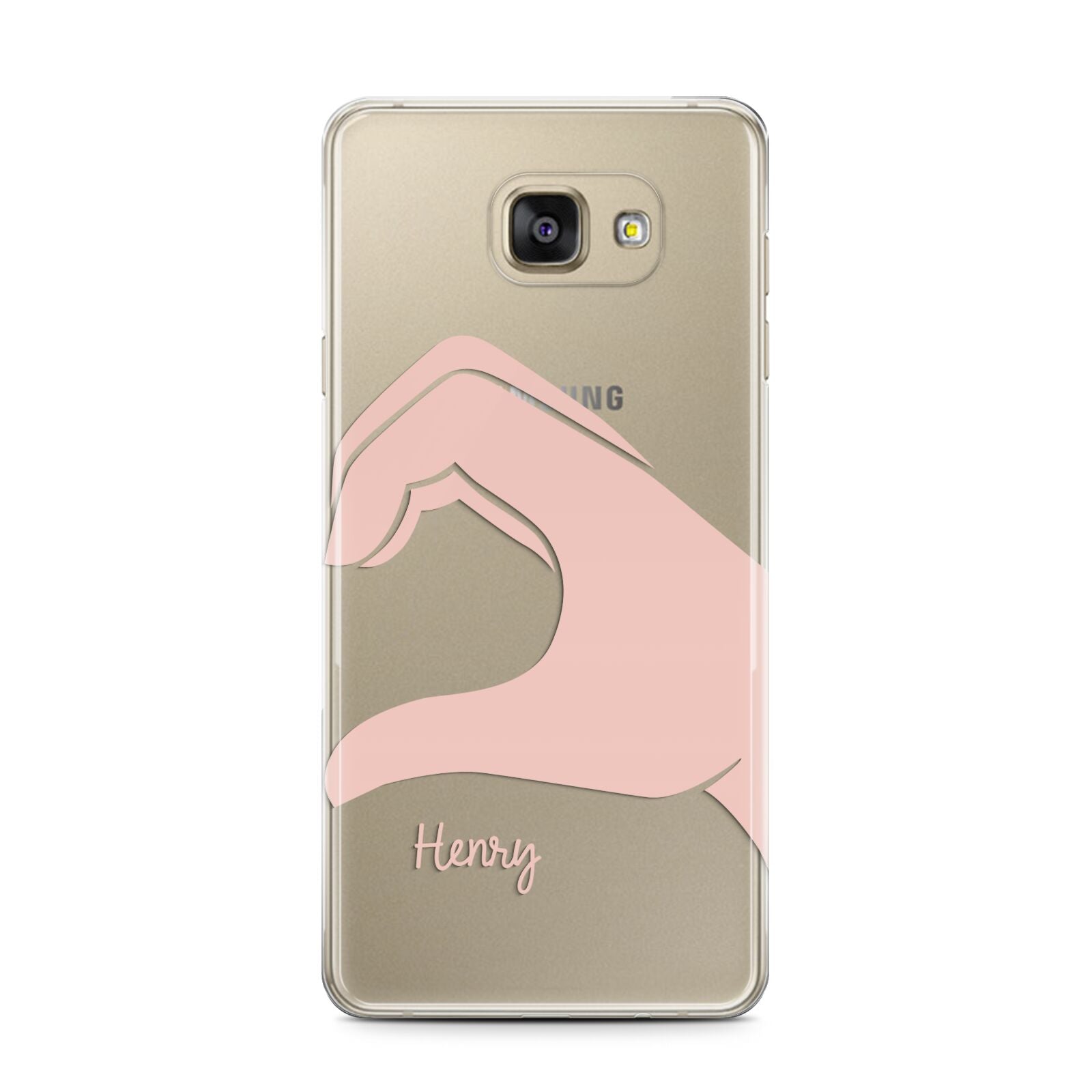 Right Hand in Half Heart with Name Samsung Galaxy A7 2016 Case on gold phone
