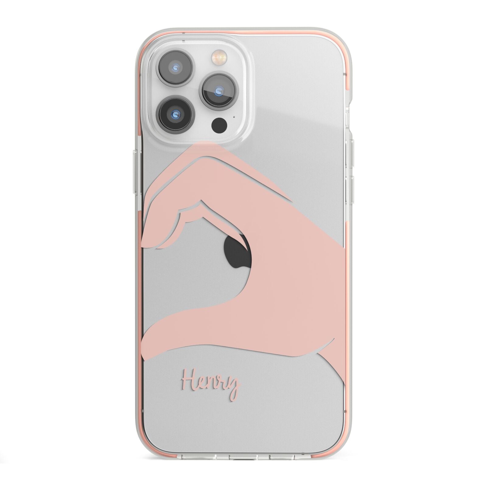 Right Hand in Half Heart with Name iPhone 13 Pro Max TPU Impact Case with Pink Edges