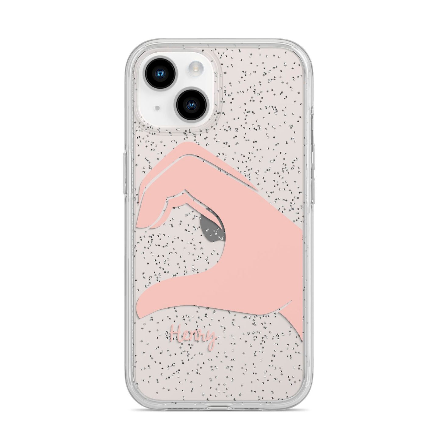 Right Hand in Half Heart with Name iPhone 14 Glitter Tough Case Starlight