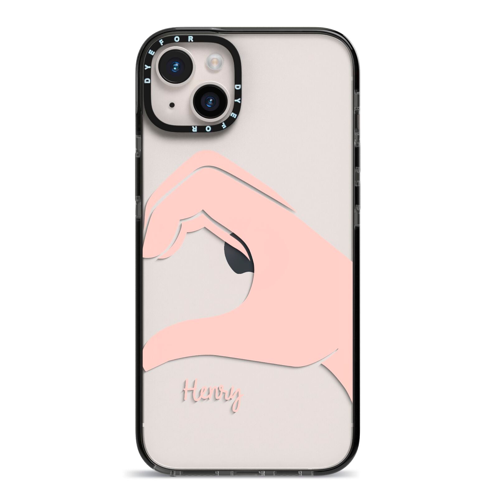 Right Hand in Half Heart with Name iPhone 14 Plus Black Impact Case on Silver phone