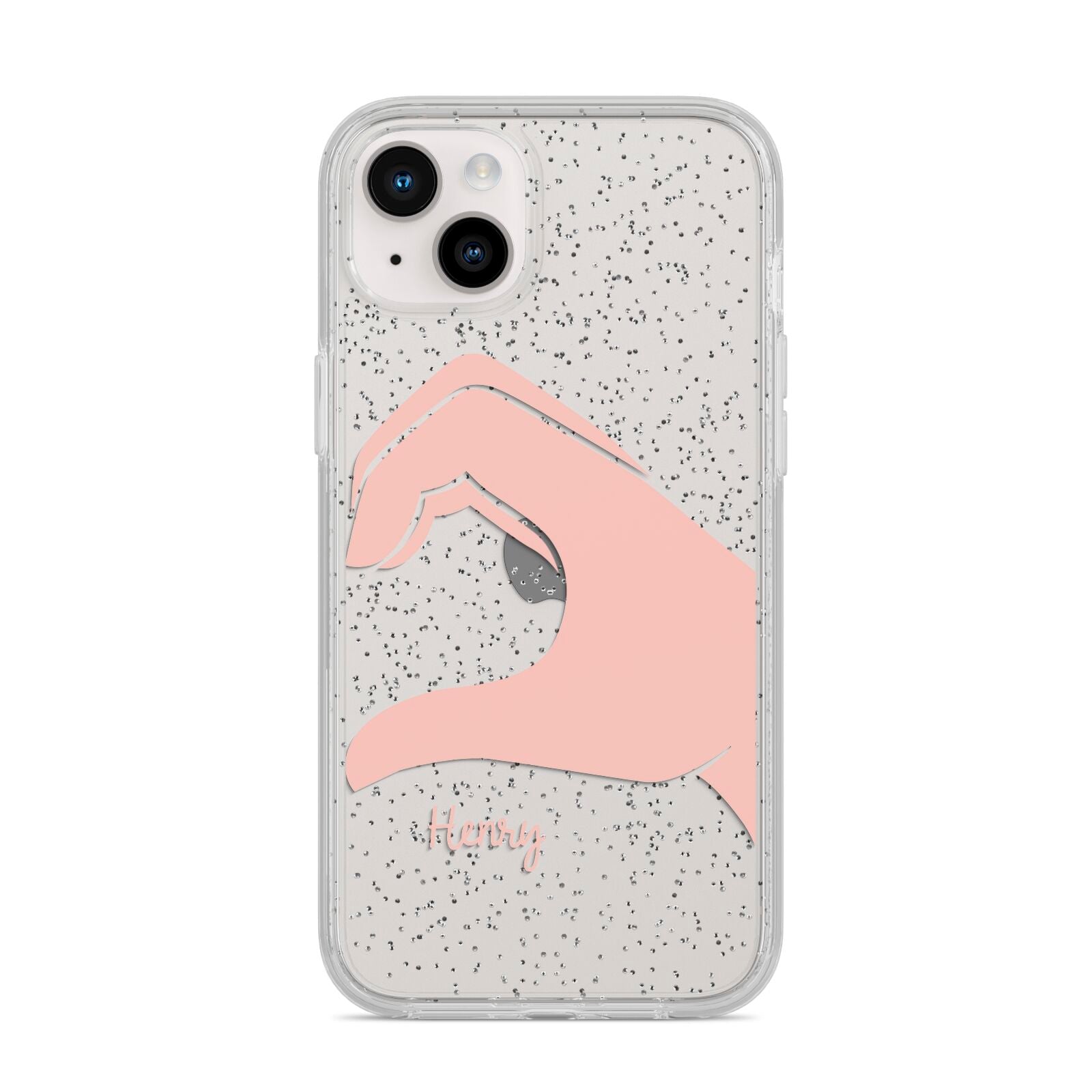 Right Hand in Half Heart with Name iPhone 14 Plus Glitter Tough Case Starlight