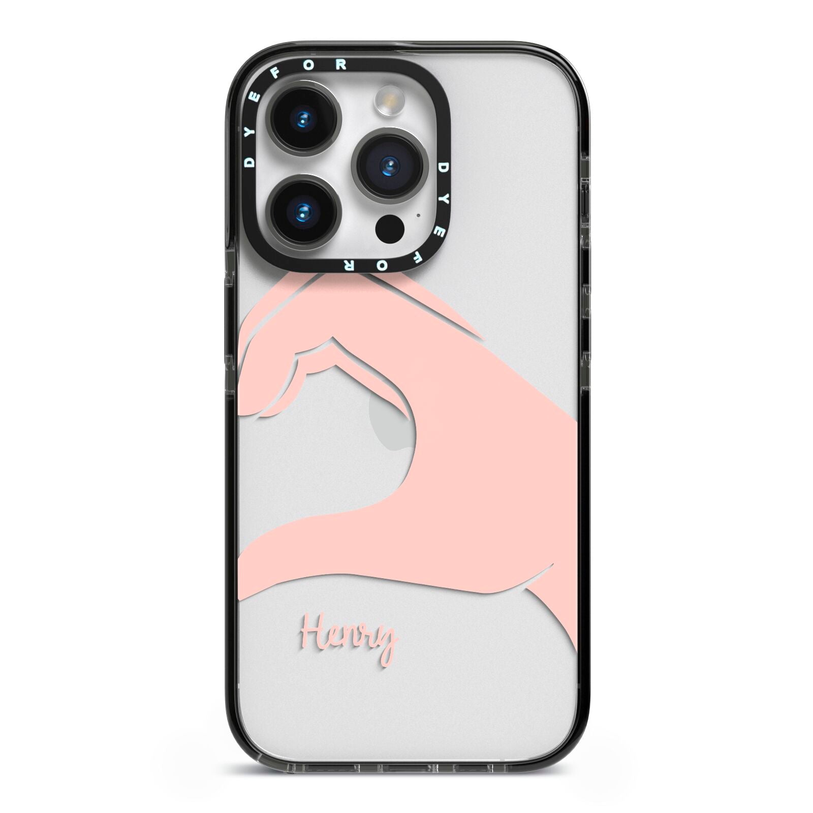 Right Hand in Half Heart with Name iPhone 14 Pro Black Impact Case on Silver phone